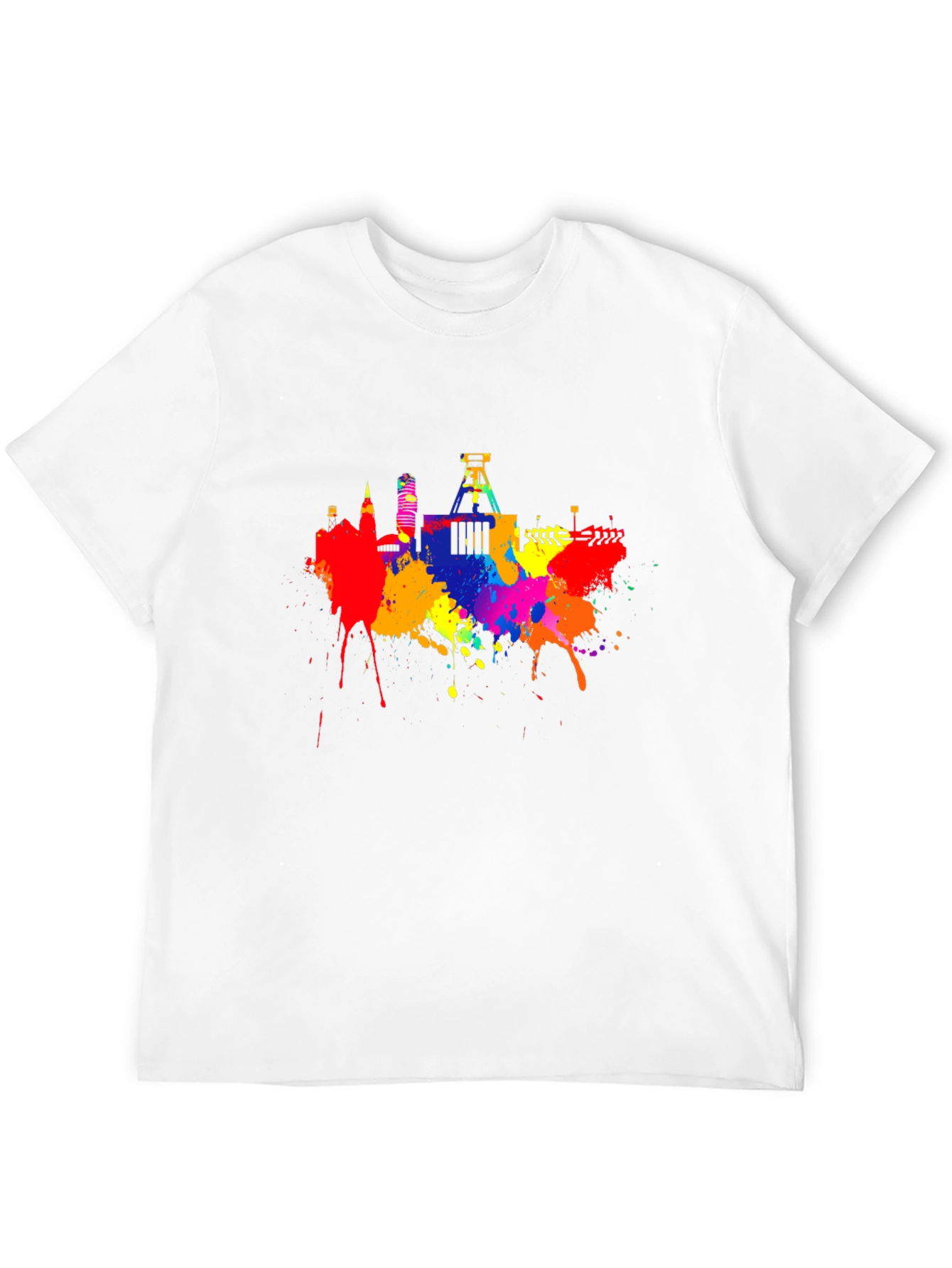 Black Colorful Skyline Splatter Graphic Tee view 12