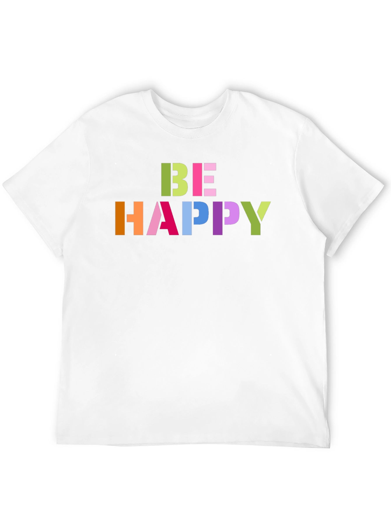 Black Be Happy Graphic Tee - Colorful Lettering, Black T-Shirt view 12