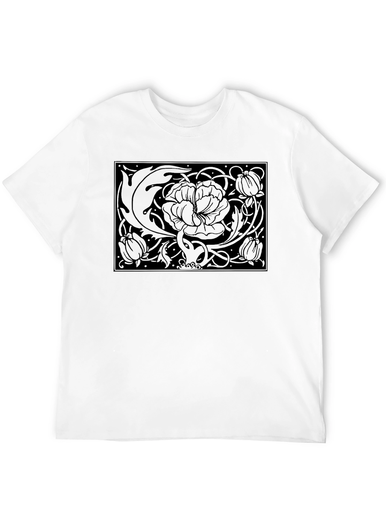 Black Floral Art Nouveau Graphic Black T-Shirt view 12