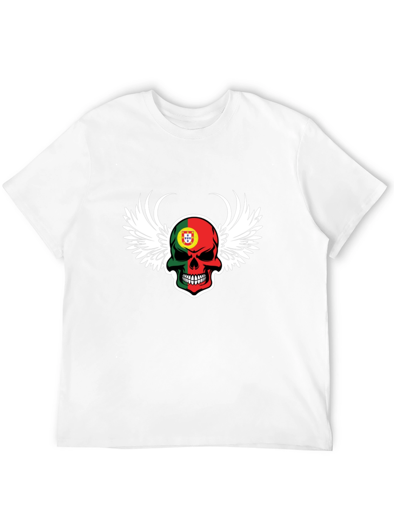 Black Portugal Flag Skull Wings T-Shirt - Men's Black Tee view 12