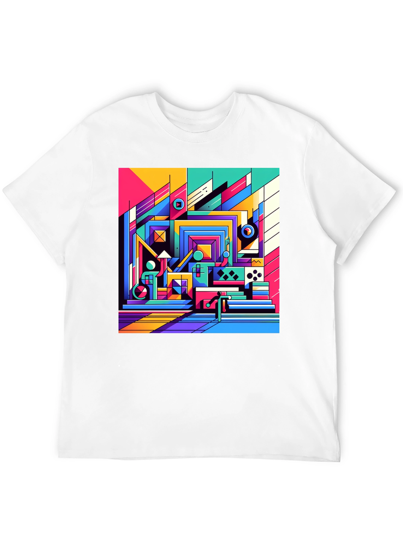 Black Retro Geometric Art T-Shirt - Bold Colorful Design view 12