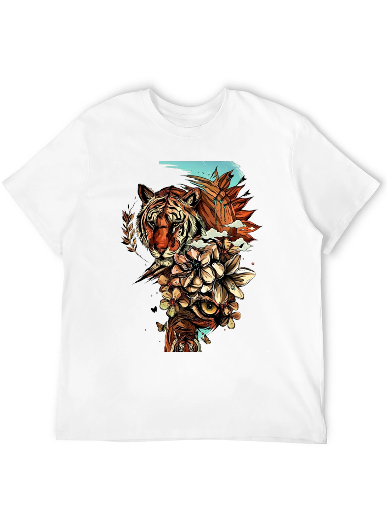 Black Tiger & Owl Graphic Print Black T-Shirt view 12