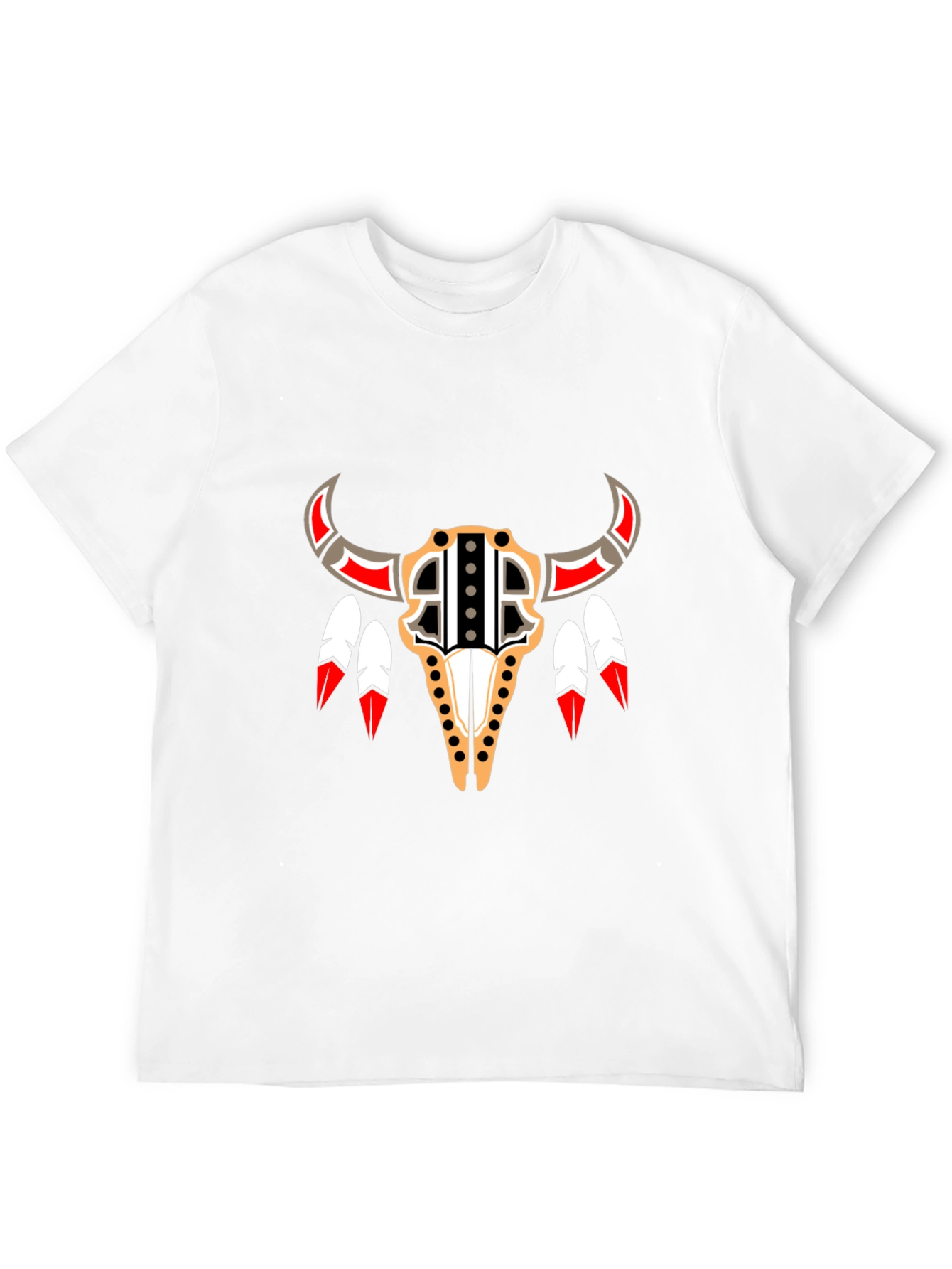 Black Native American Bull Skull Graphic Tee view 12