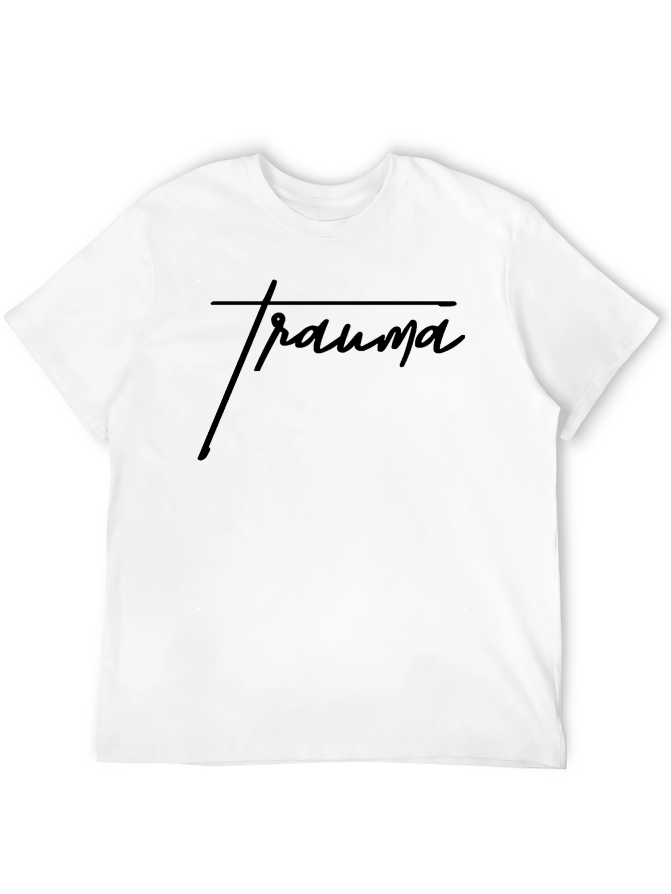 Black Minimalist "Trauma" Black T-Shirt view 12