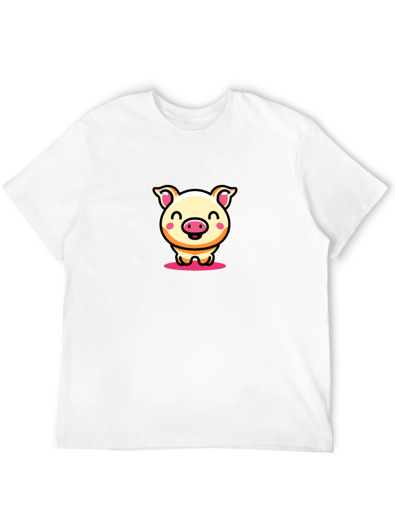 Black Cute Pig Cartoon Black T-Shirt view 12