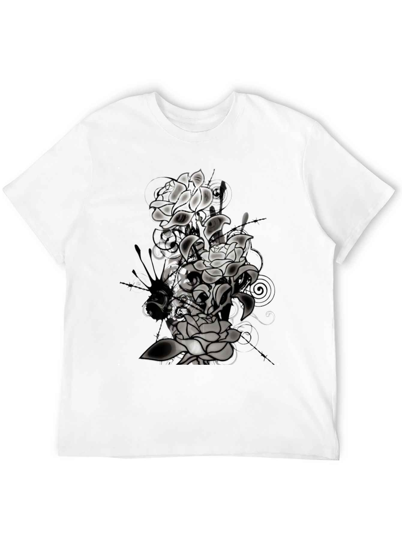 Black Floral Graphic T-Shirt - Men's Black Tee view 12