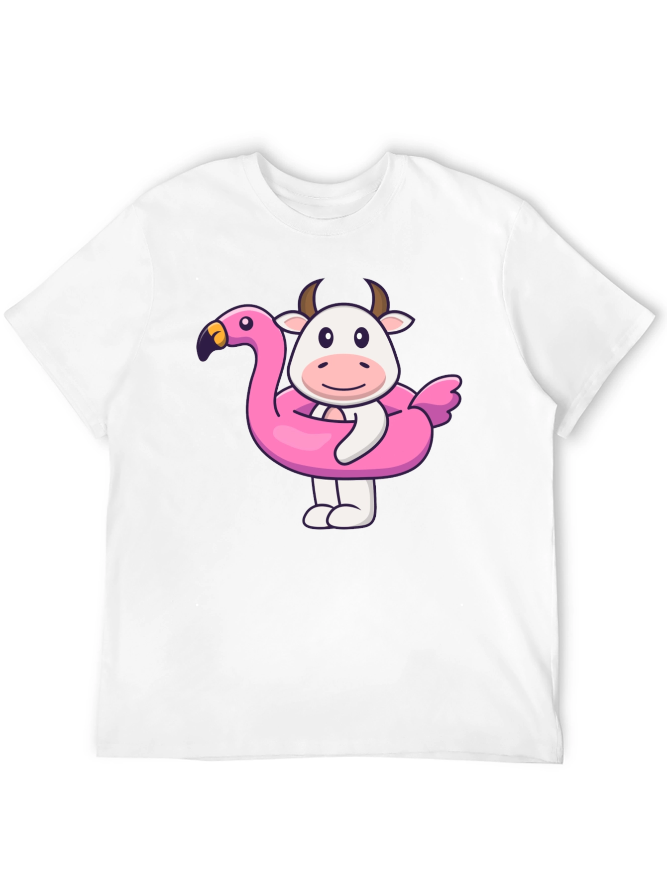 Black Funny Cow Flamingo Pool Float Black T-Shirt view 12
