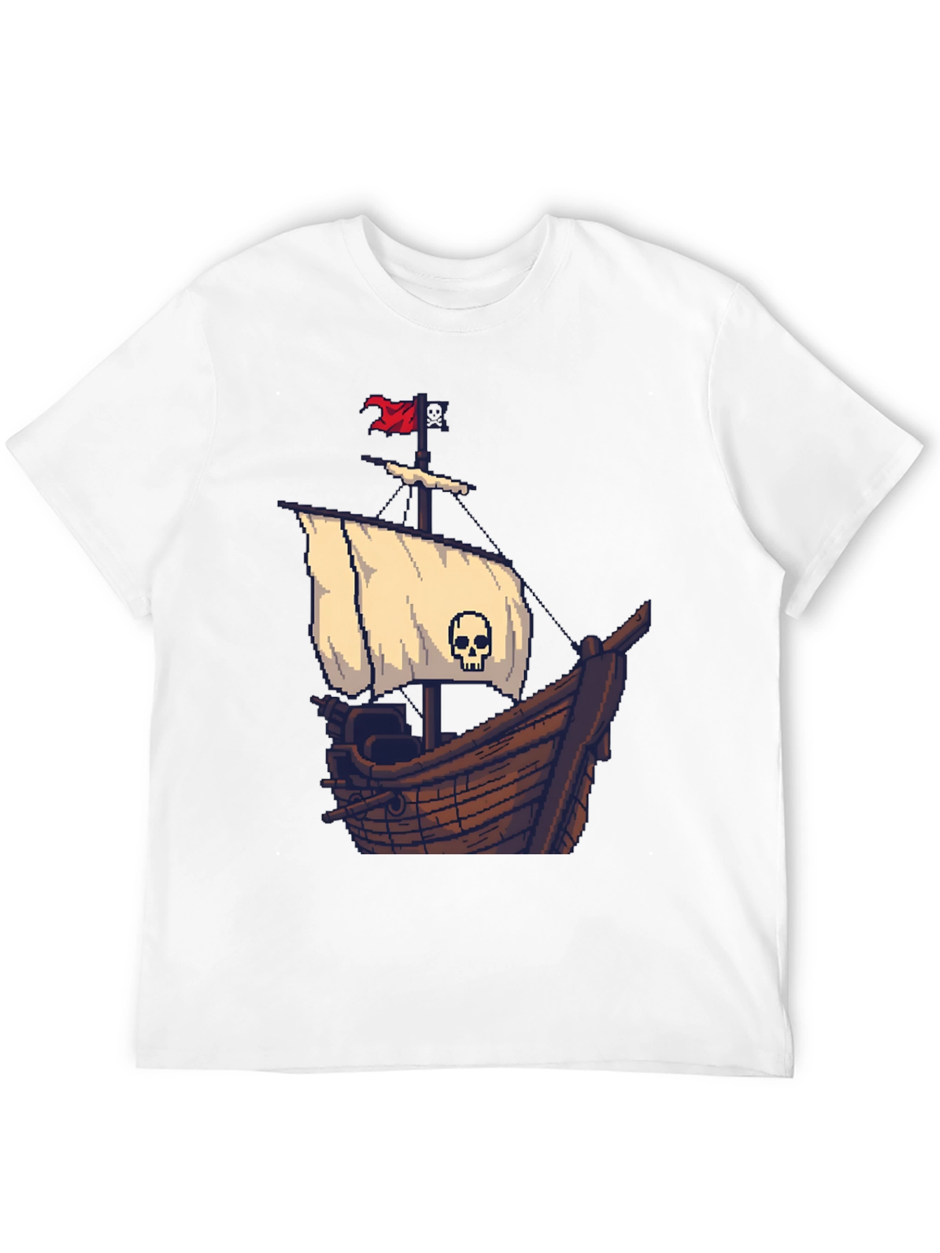 Pirate Ship Pixel Art Black T-Shirt - 12
