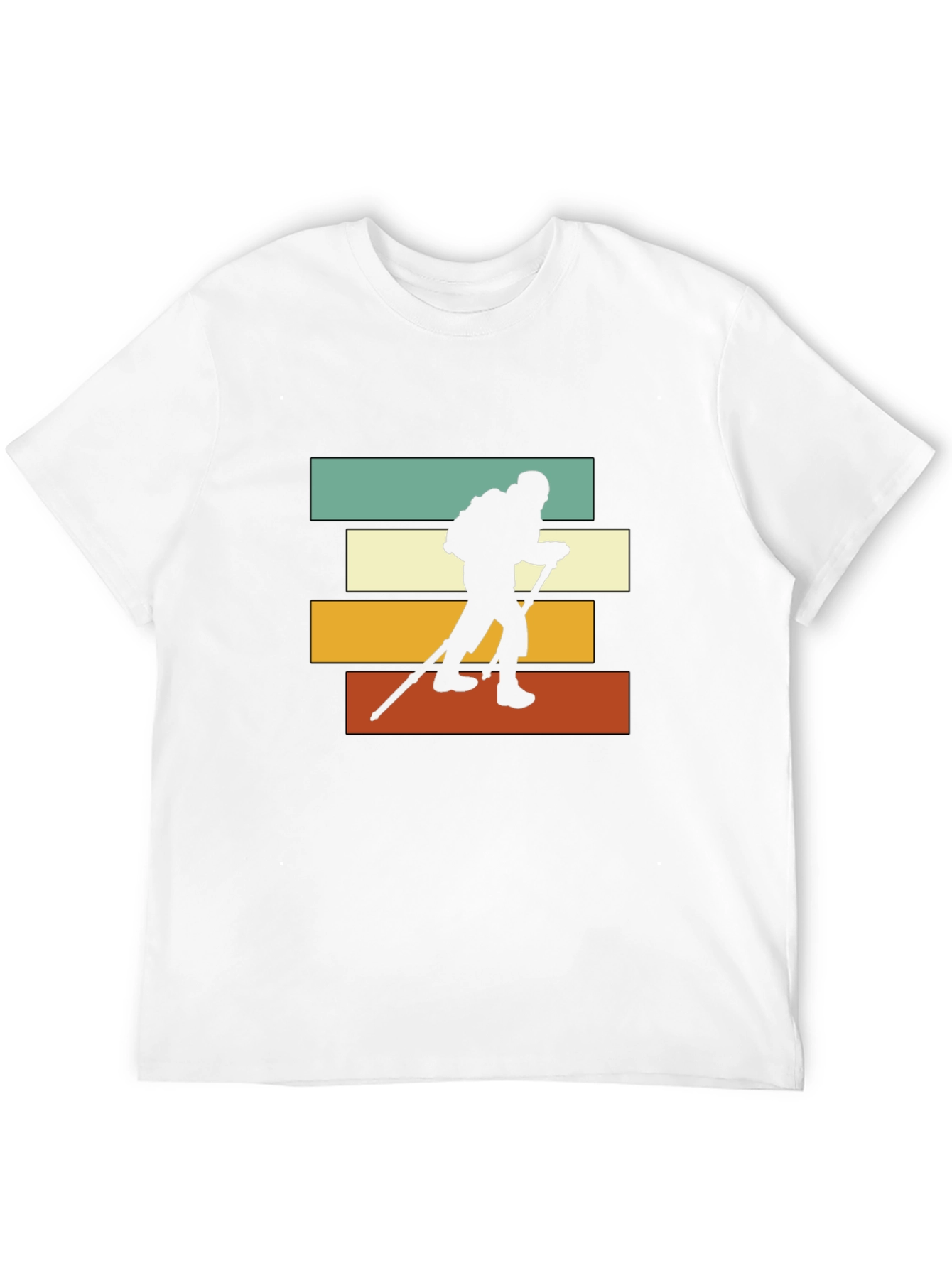 Black Hiking Silhouette Retro Striped T-Shirt view 12