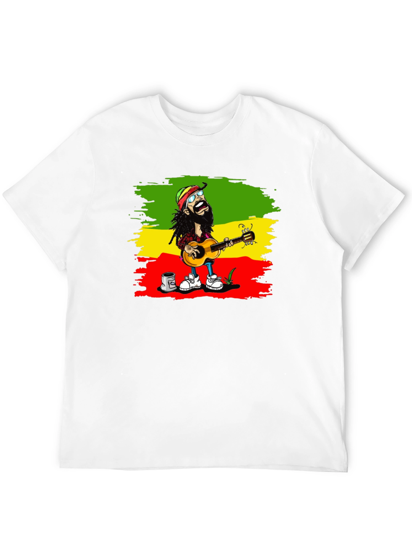 Black Rasta Cartoon Guitarist T-Shirt view 12