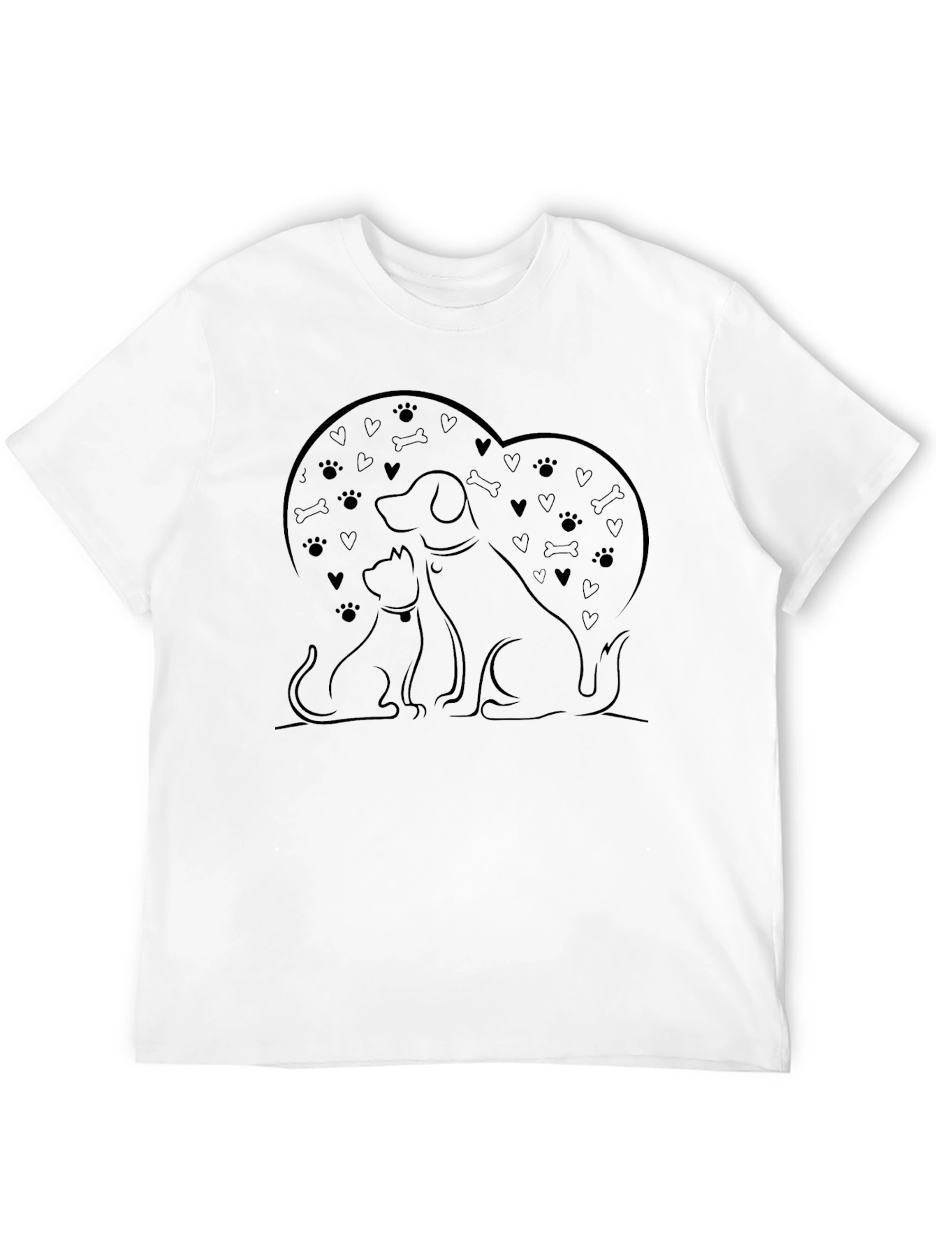 Black Dog and Cat Heart T-Shirt - Pets Lover Tee view 12