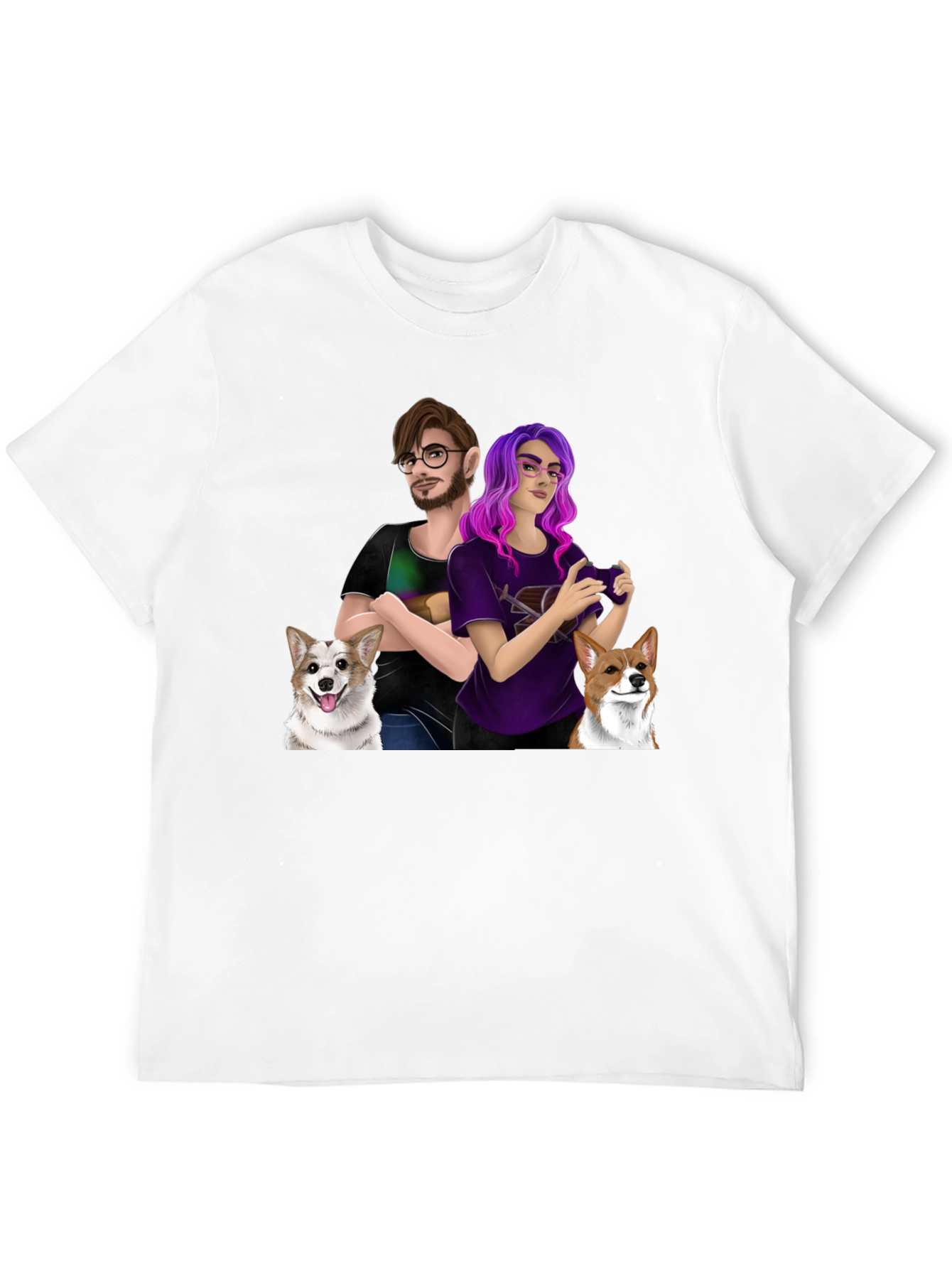 Custom Cartoon Couple & Dogs T-Shirt - 12