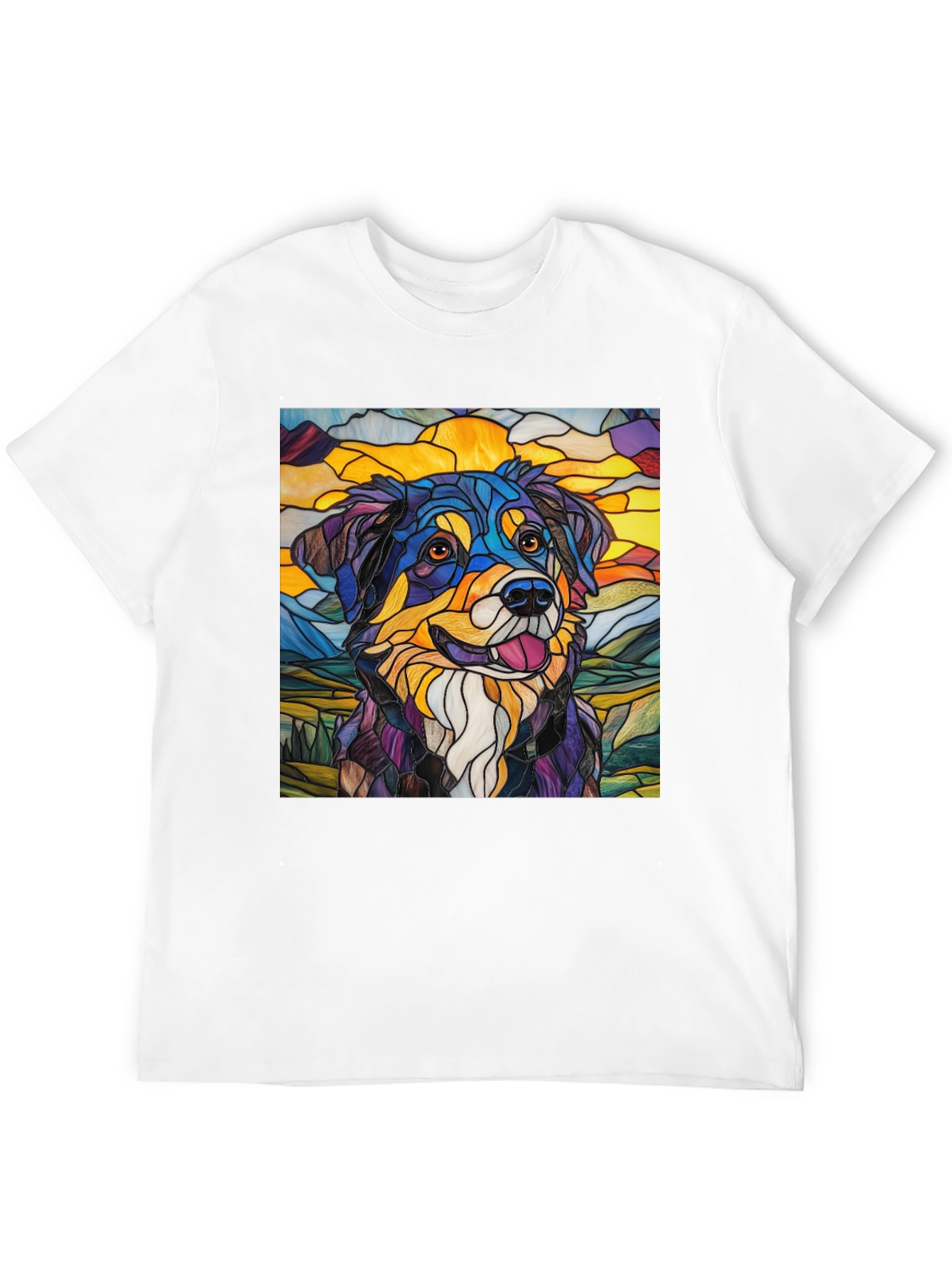 Black Stained Glass Dog Art Tee view 12