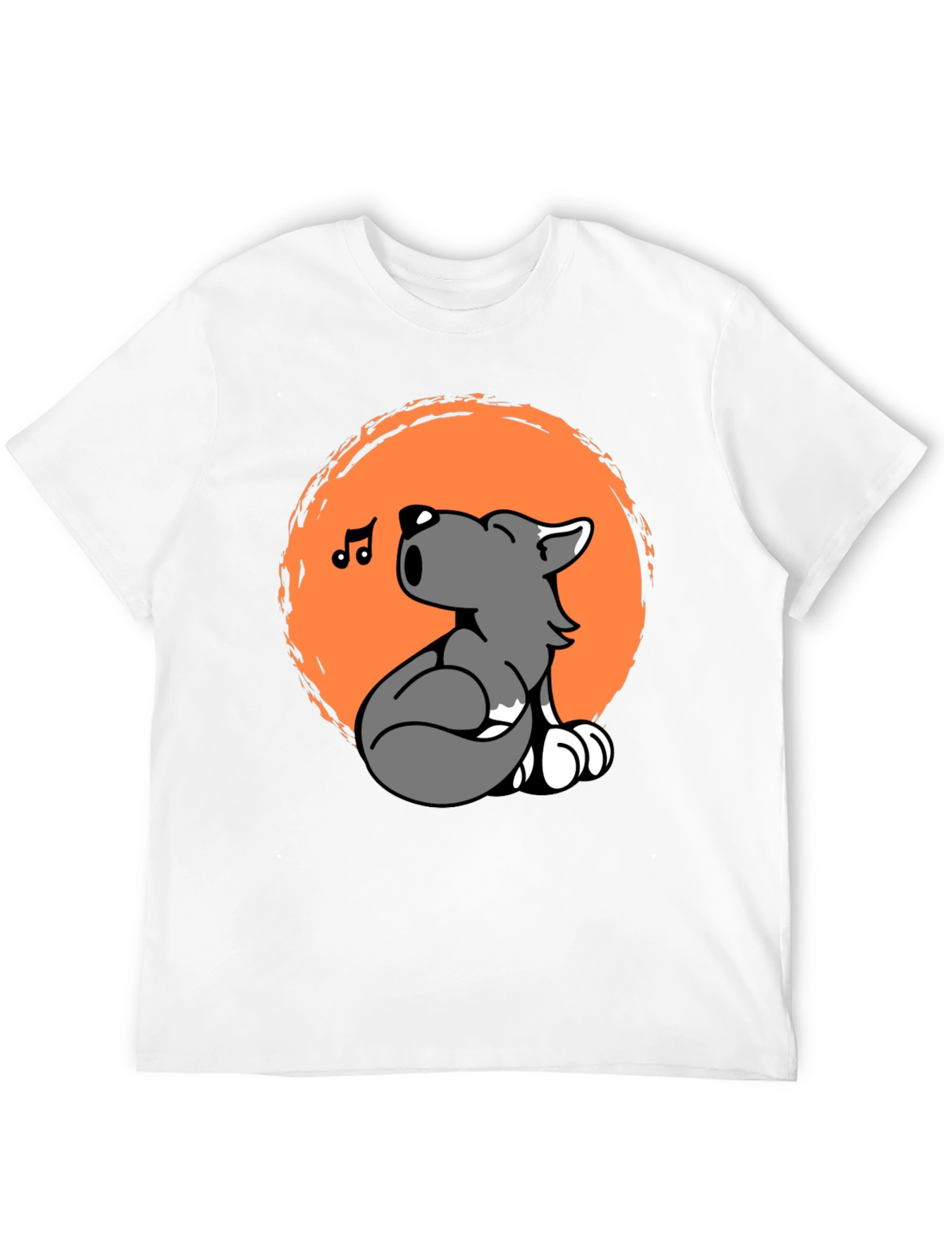 Black Cartoon Wolf Howling Graphic Tee - Black Unisex T-Shirt view 12