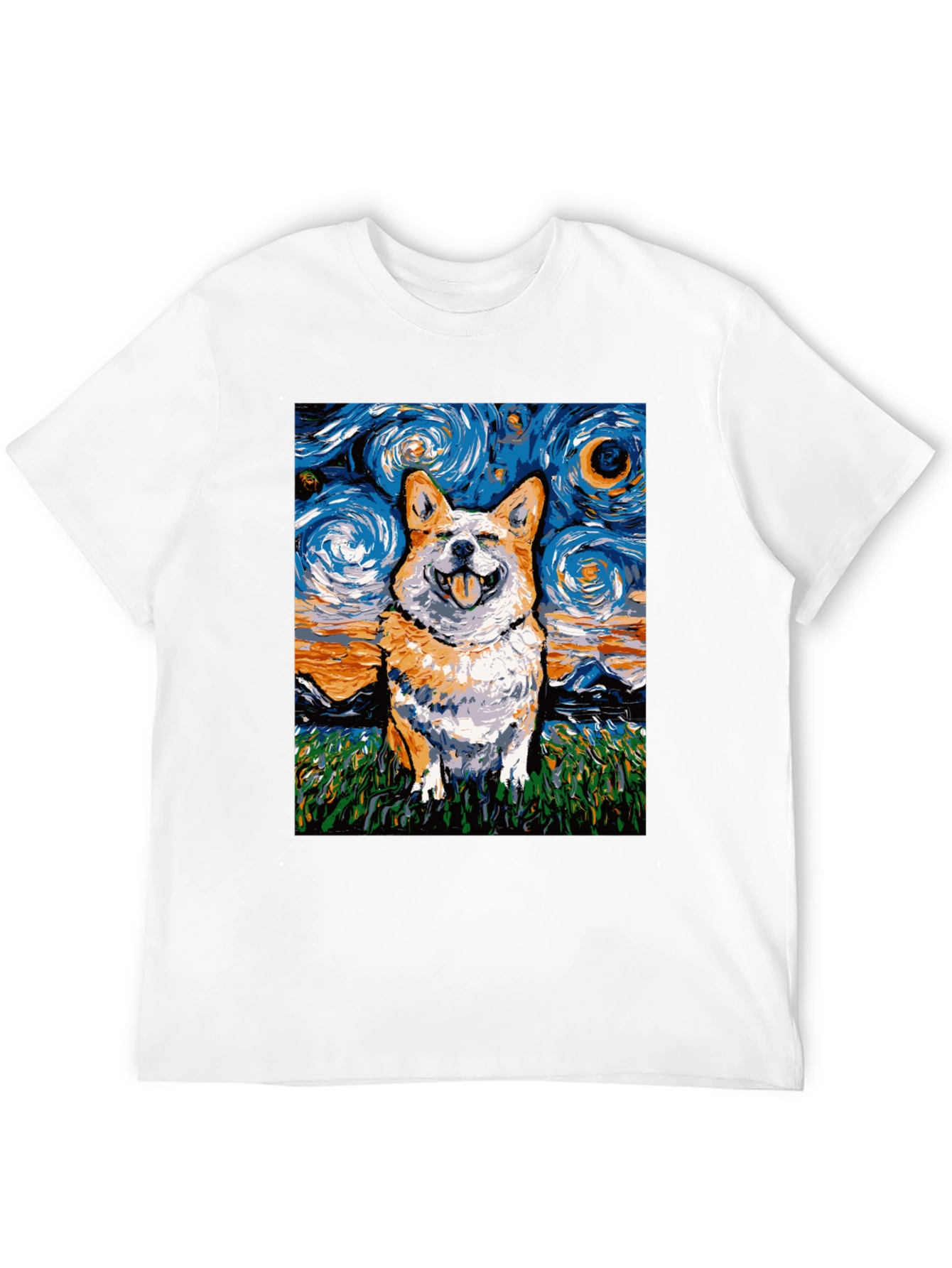 Black Starry Night Corgi T-Shirt - Artistic Dog Lover Tee view 12