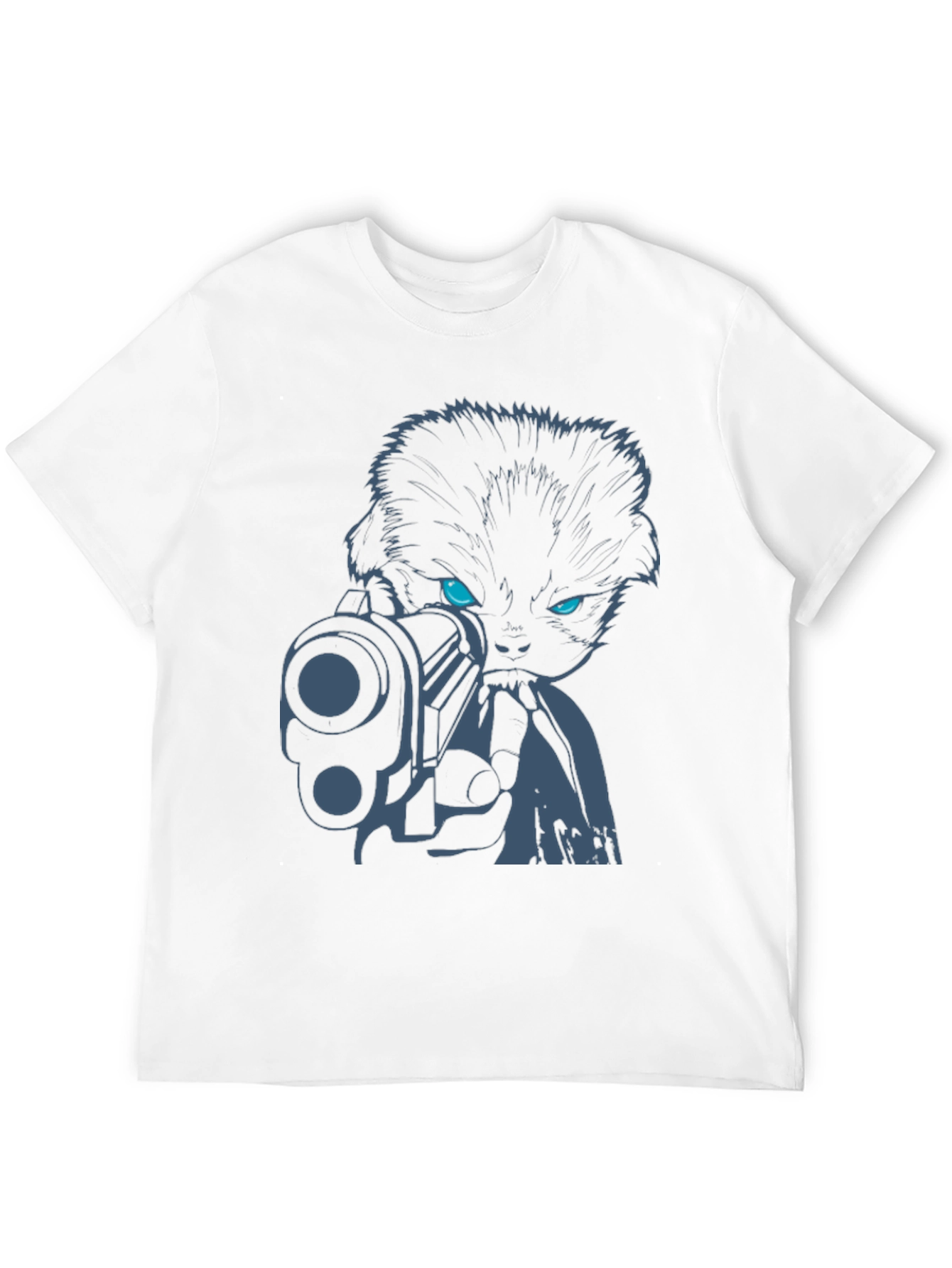 Black Cool Cat with Gun Graphic Tee - Black Cotton T-Shirt view 12