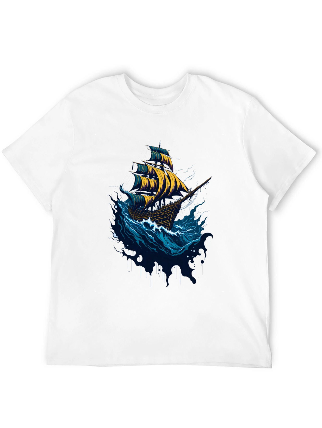 Black Nautical Ship Graphic Tee - Black Cotton T-Shirt view 12