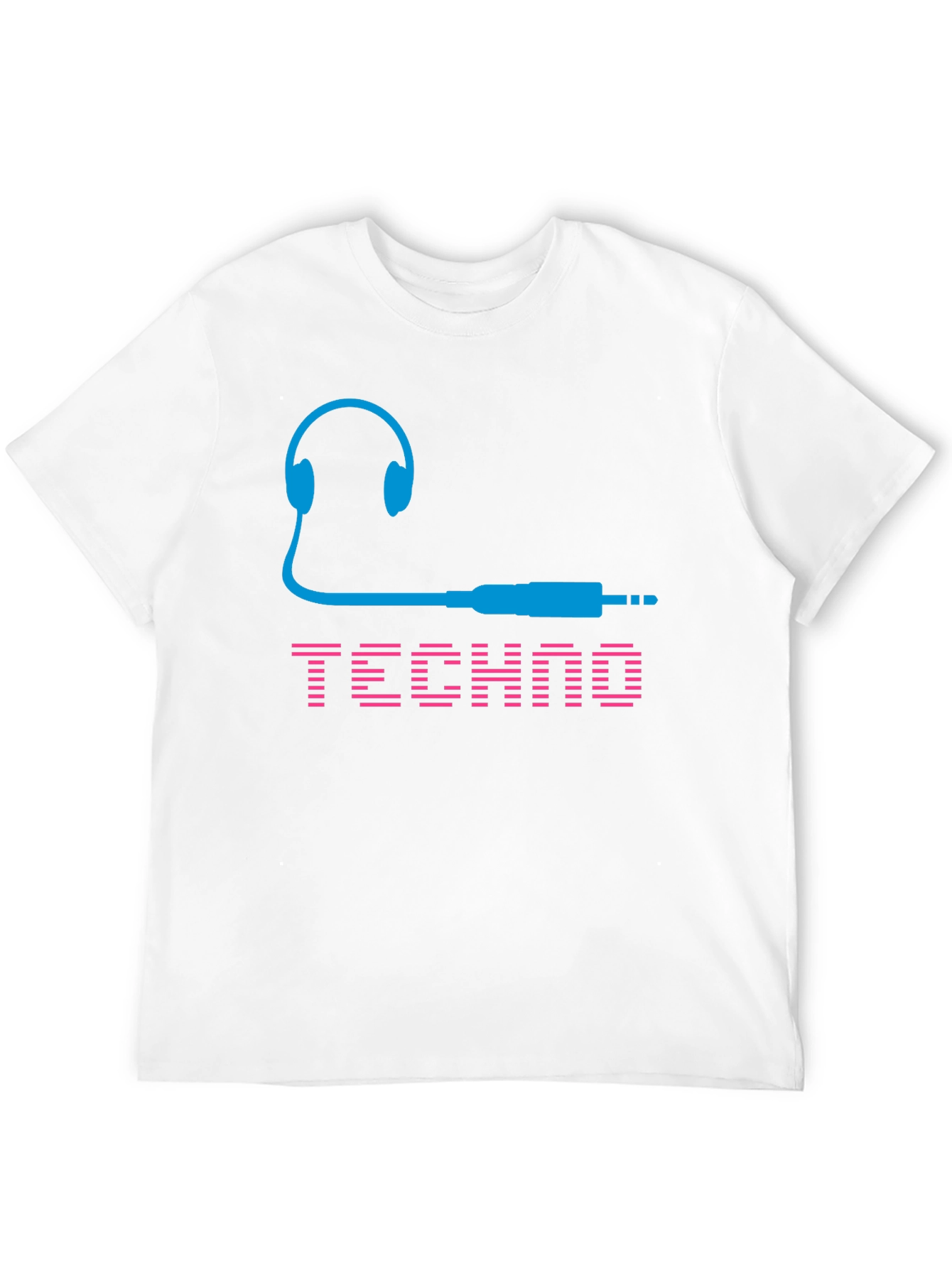 Black Techno Music T-Shirt - Headphones and Audio Jack Design view 12