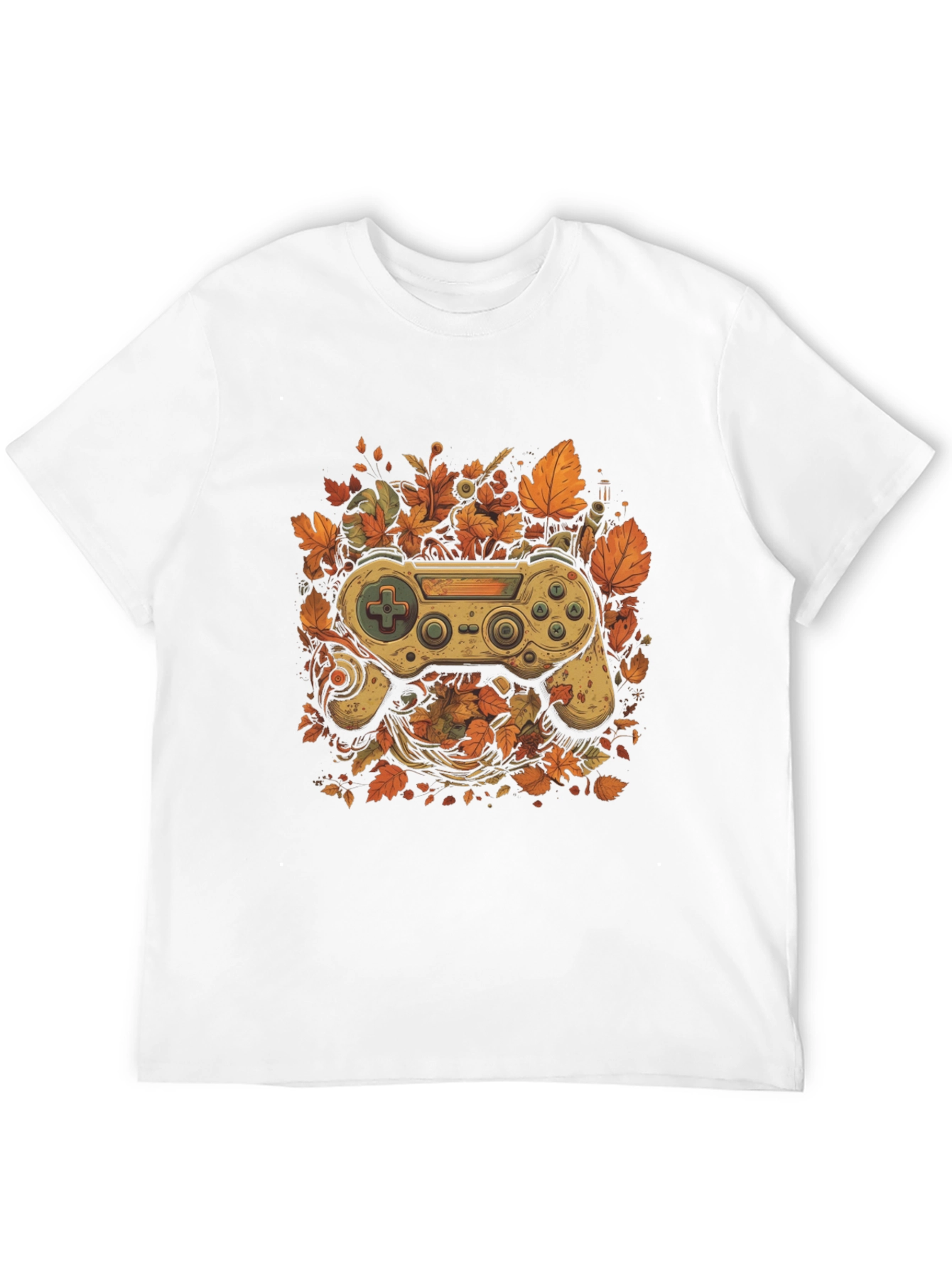 Black Gamer's Fall T-Shirt - Unique Controller Leaf Design view 12