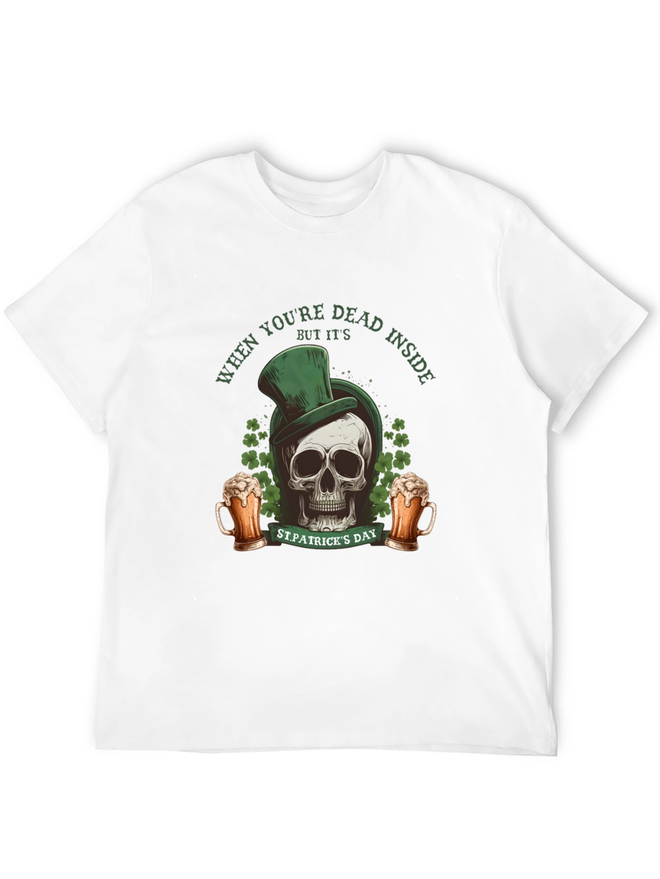 Black St. Patrick's Day Skull T-Shirt - Dead Inside view 12