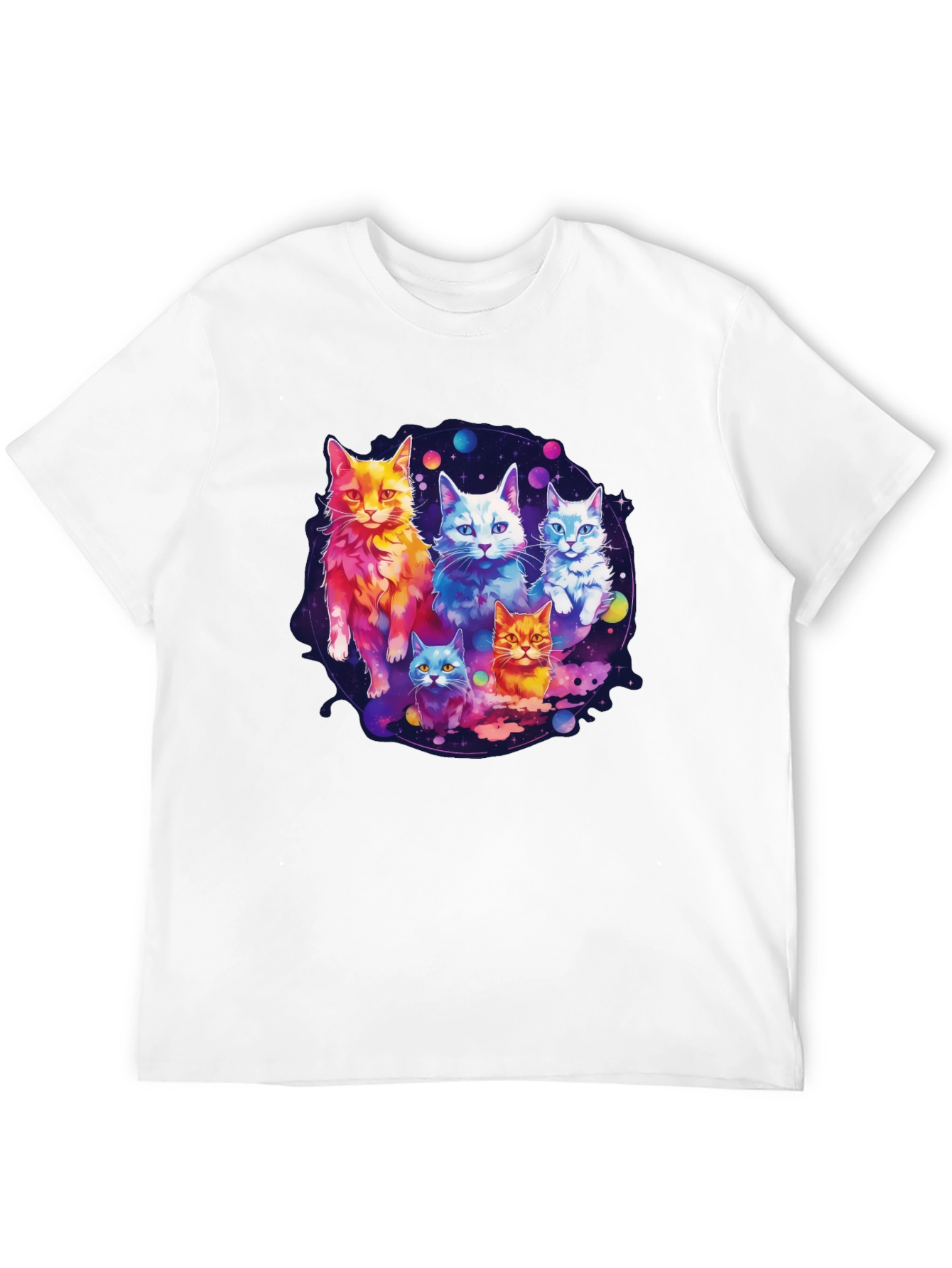 Black Cosmic Cat Crew T-Shirt - Galaxy Feline Design view 12
