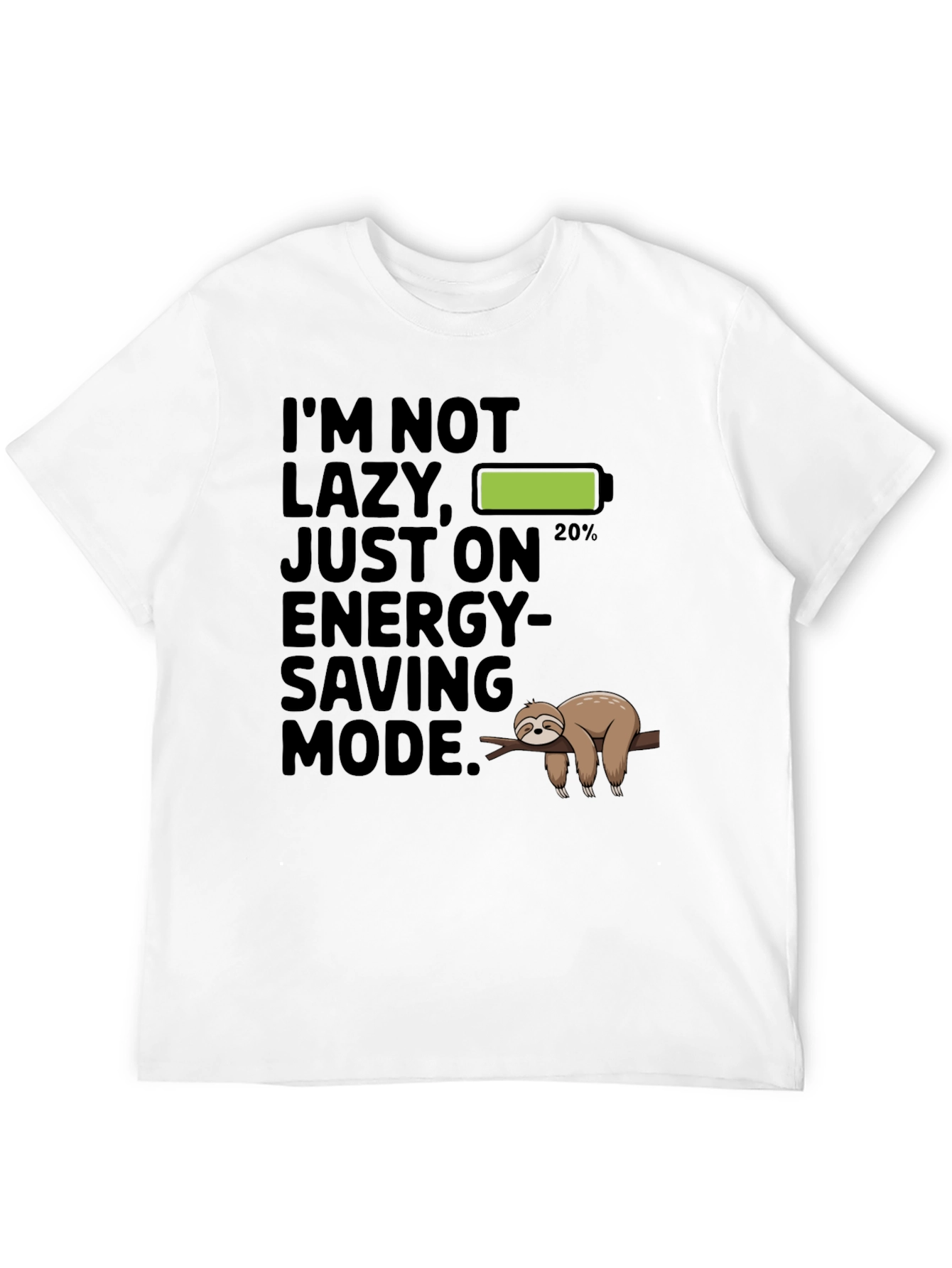 Black Funny Sloth Energy Saving Mode Graphic T-Shirt view 12