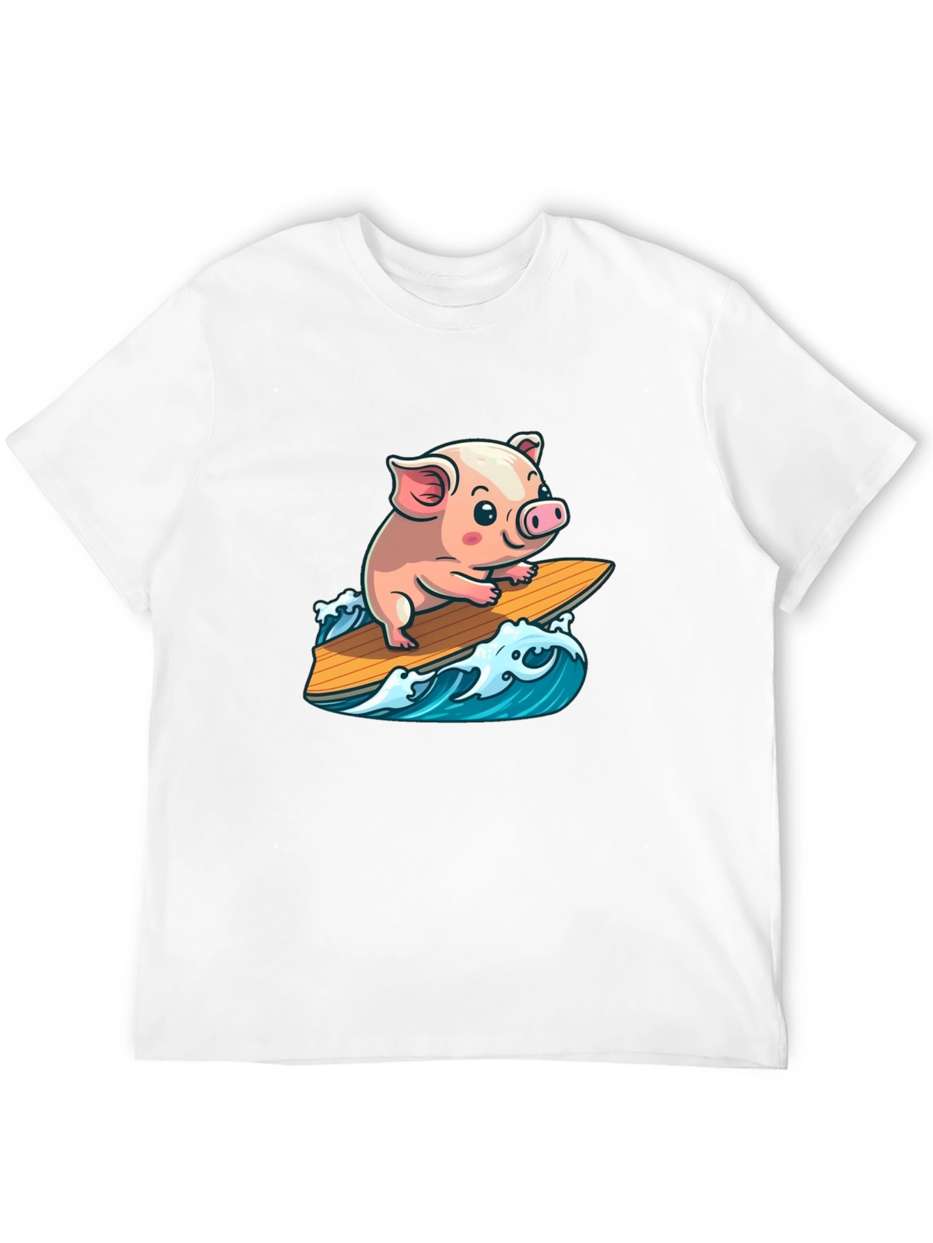 Black Surfing Pig T-Shirt - Cute Cartoon Animal Tee view 12