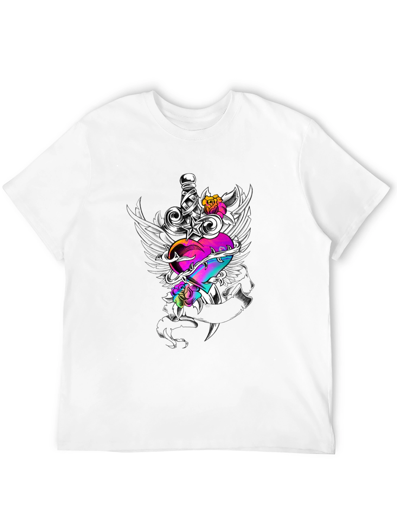 Black Heart & Dagger Graphic Tee - Black Unisex Shirt view 12