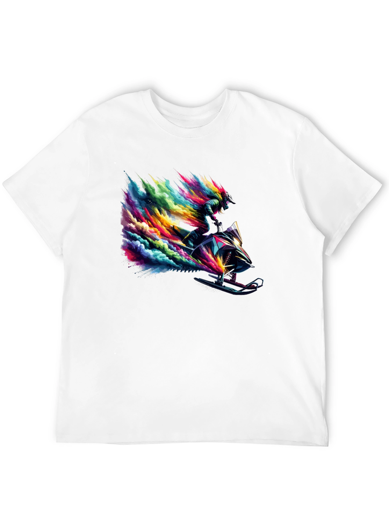 Black Colorful Snowmobile Rider Graphic Tee - Cool Design view 12