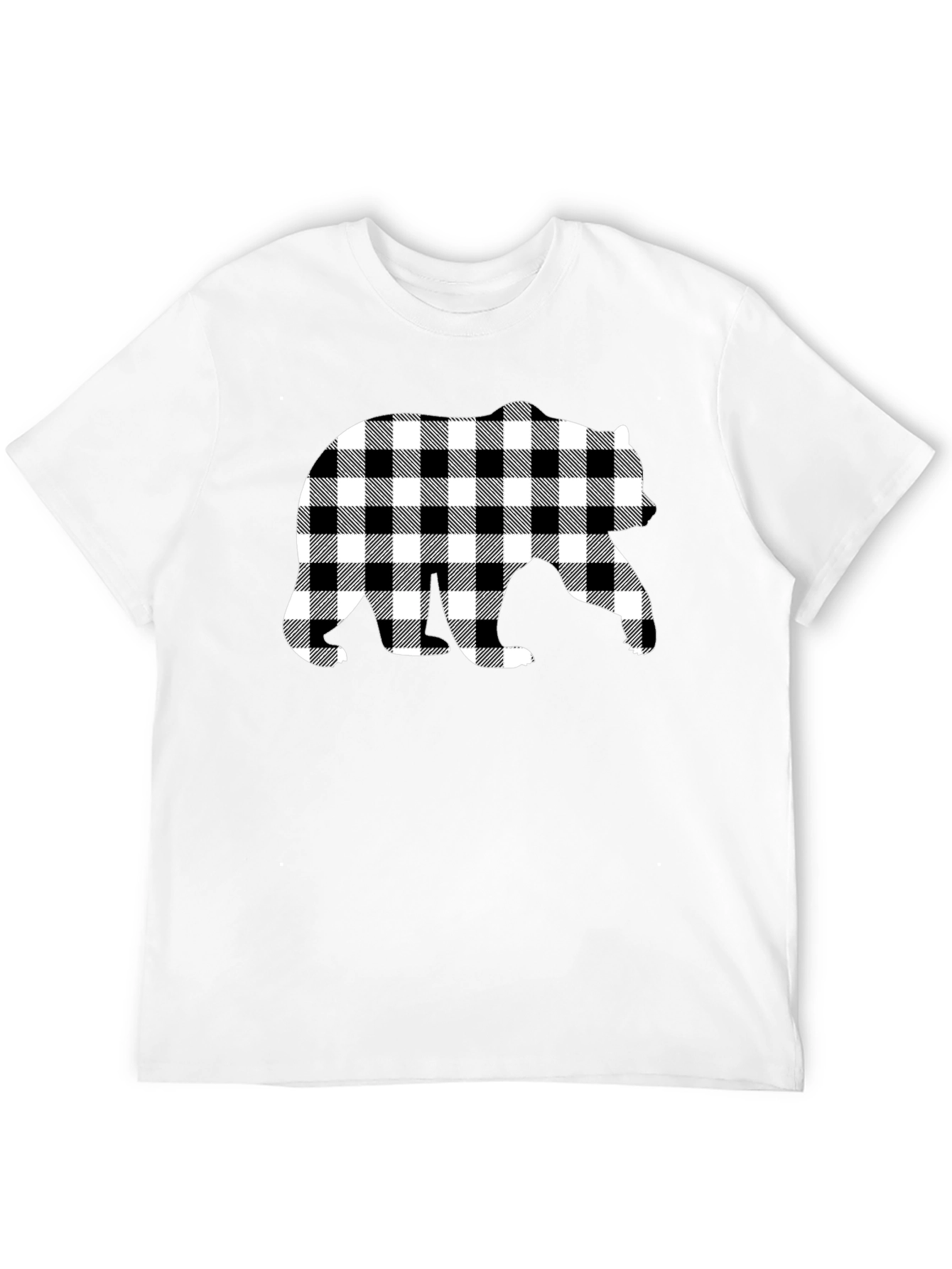 Black Plaid Bear Graphic Tee - Stylish Men's Black T-Shirt view 12