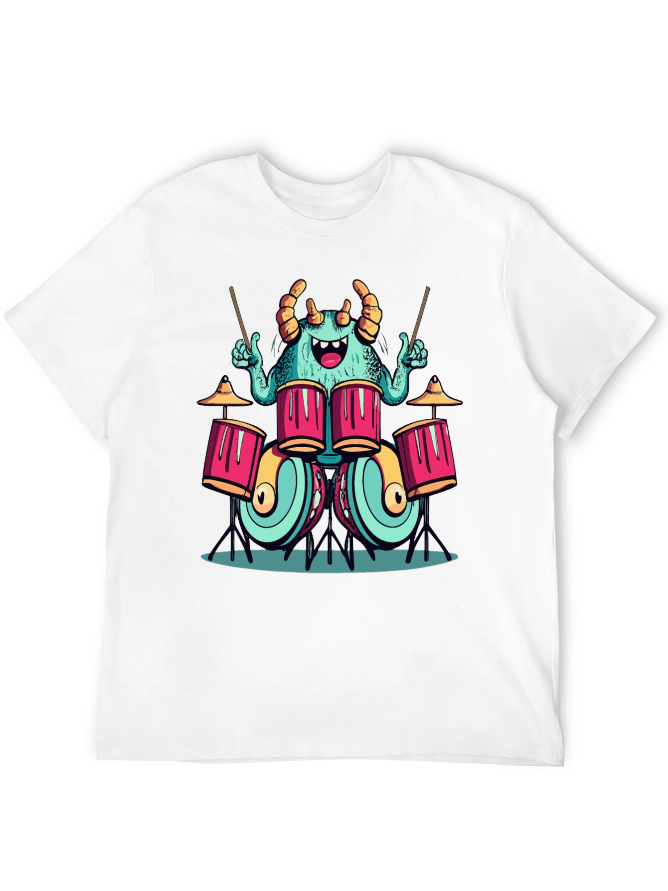 Black Monster Drummer Graphic Tee - Black Cotton T-Shirt view 12