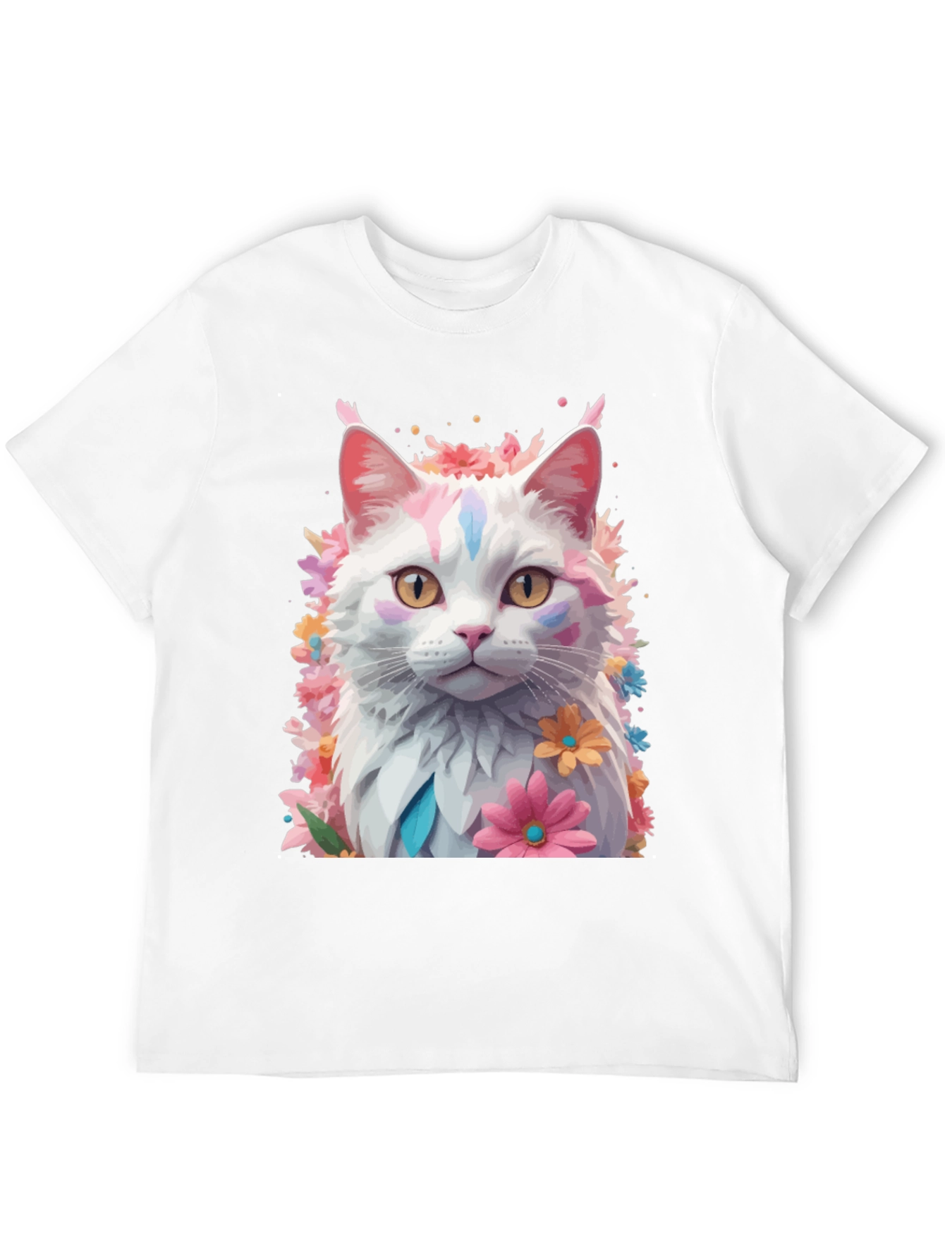 Black Floral Cat T-Shirt - Artistic Graphic Tee view 12