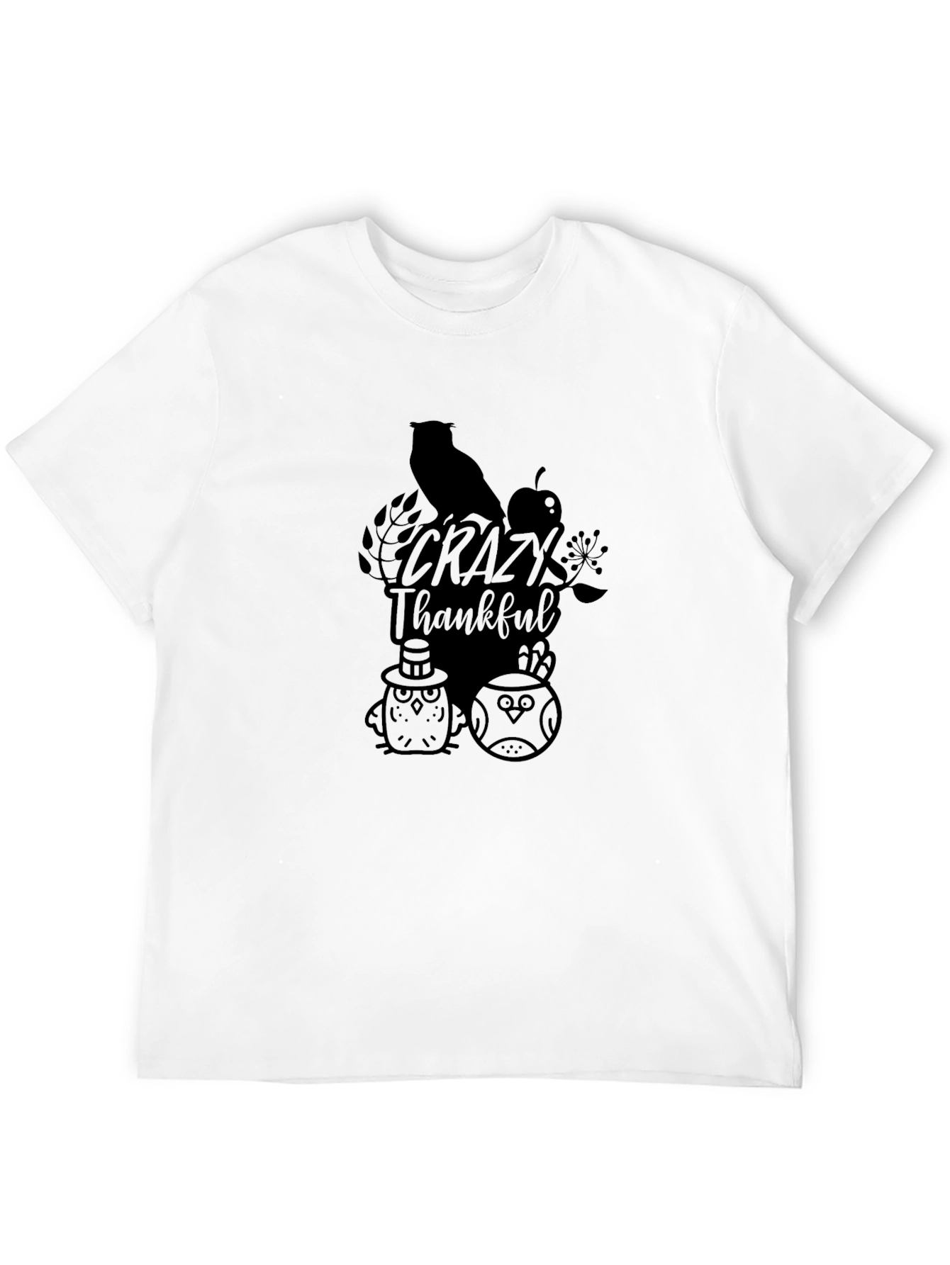Crazy Thankful Owl Graphic Tee - Black - 12