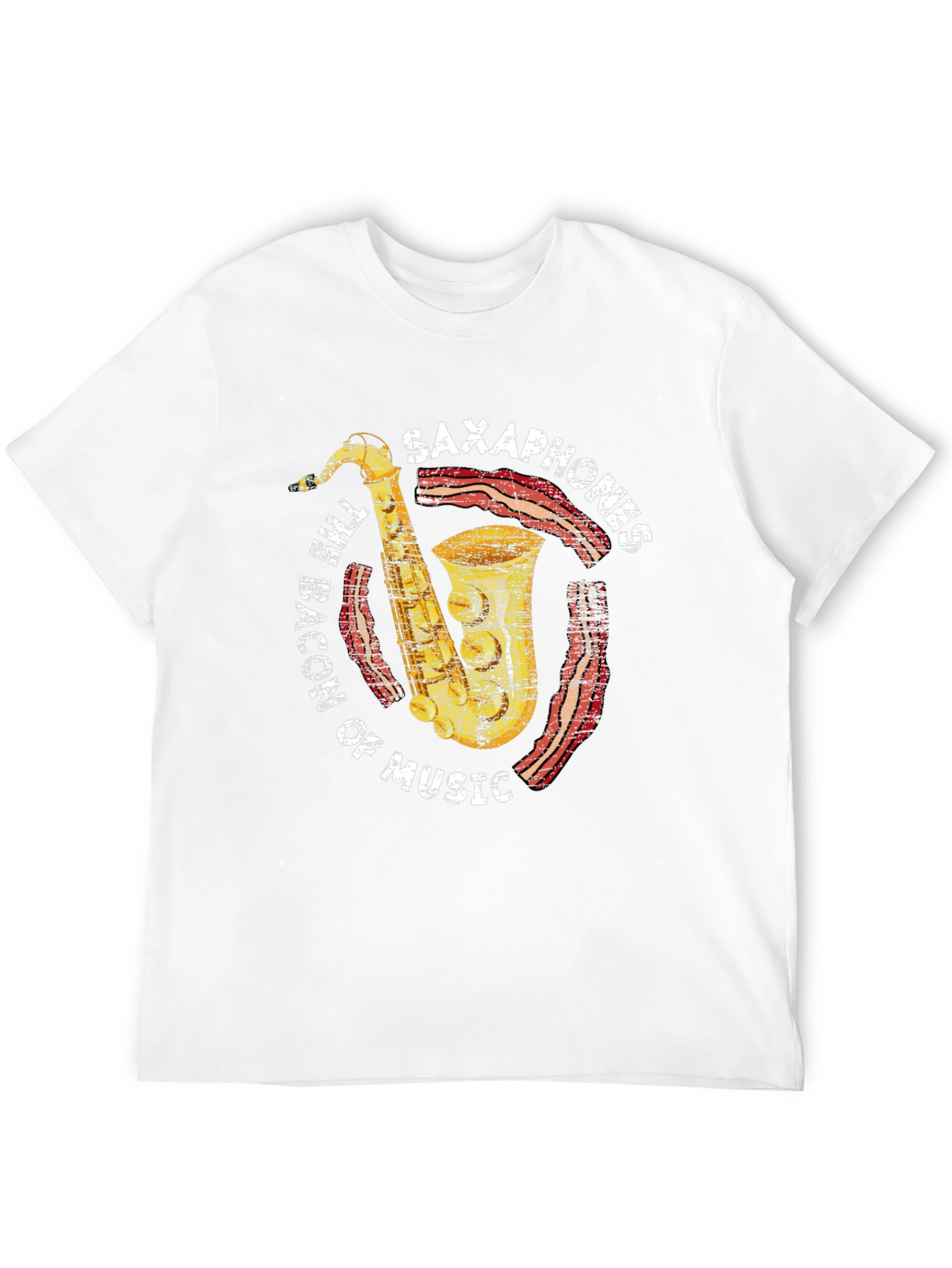 Black Saxophones Bacon of Music Graphic T-Shirt view 12
