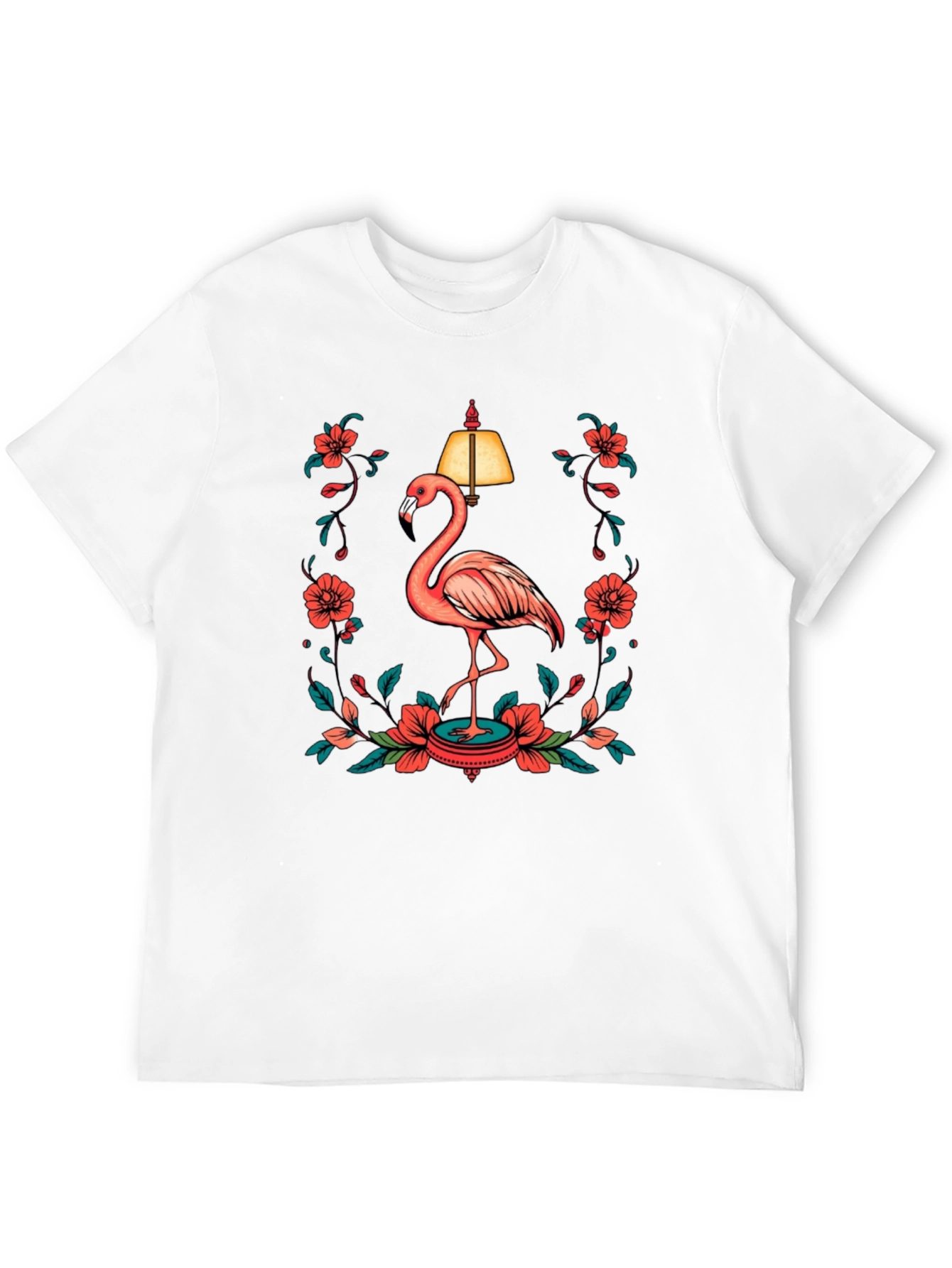 Black Black T-Shirt with Flamingo and Floral Lamp Graphic view 12