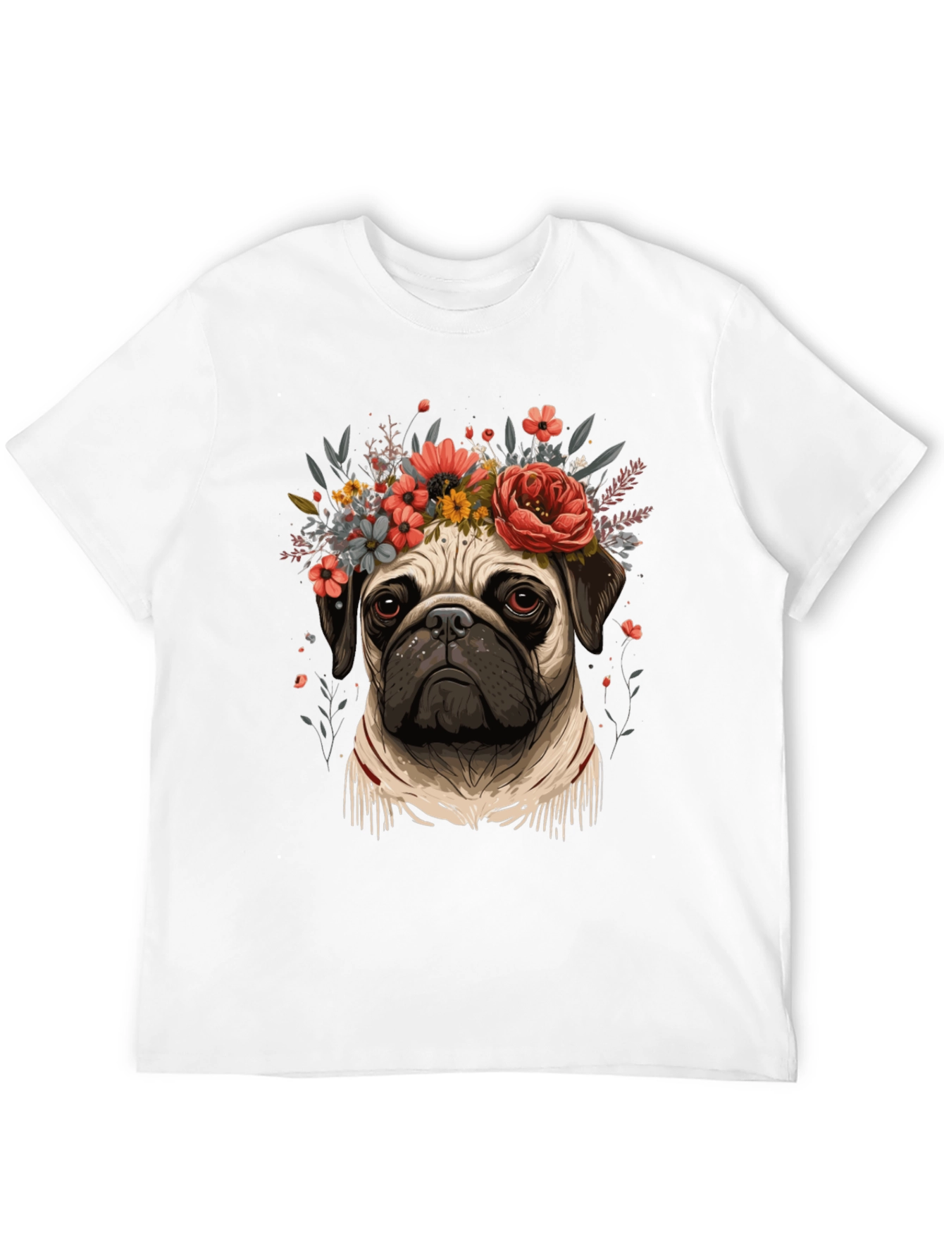 Black Floral Pug Graphic Tee - Black Cotton Blend view 12