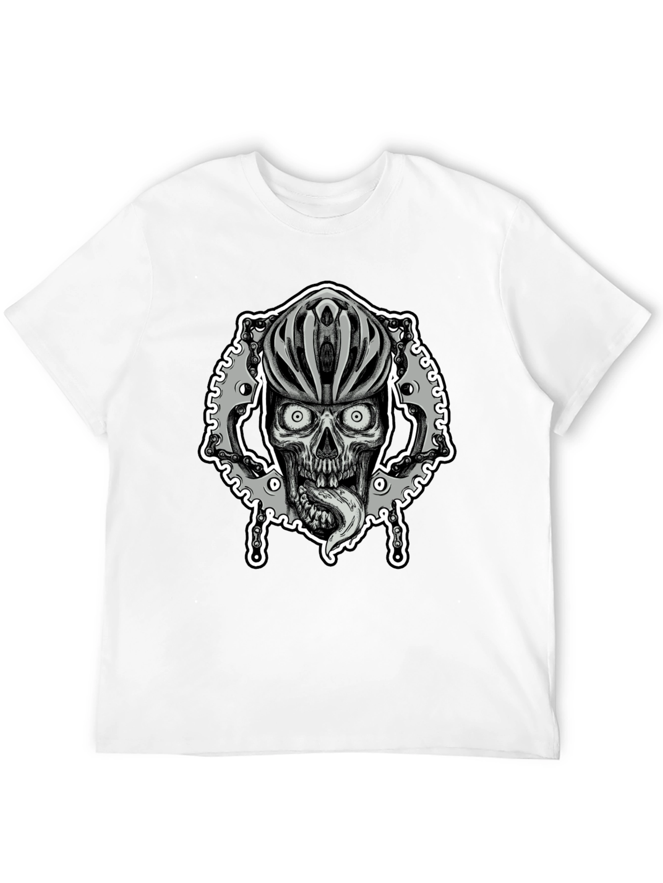 Black Biker Skull Graphic Tee - Black Cotton Blend view 12