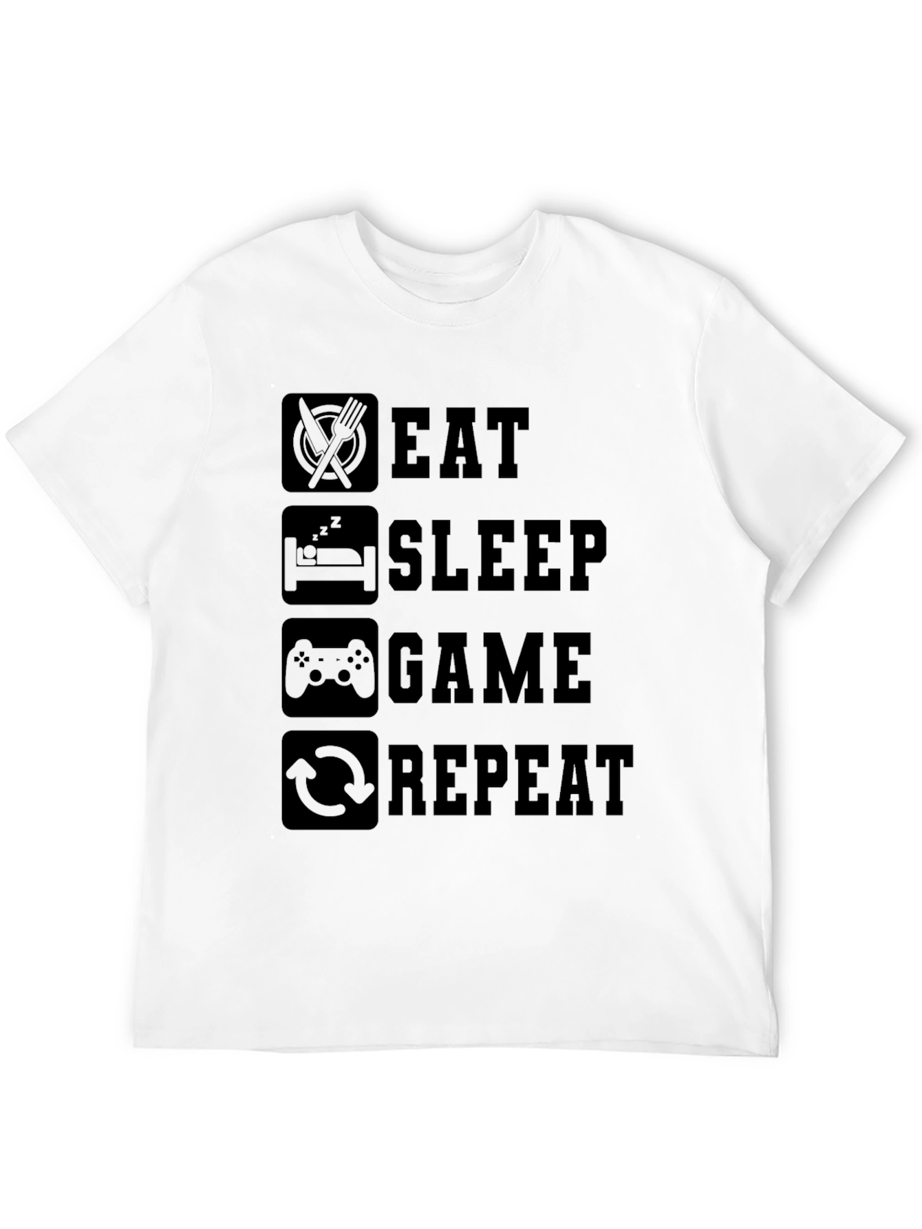 Black Eat Sleep Game Repeat Black Graphic Tee view 12
