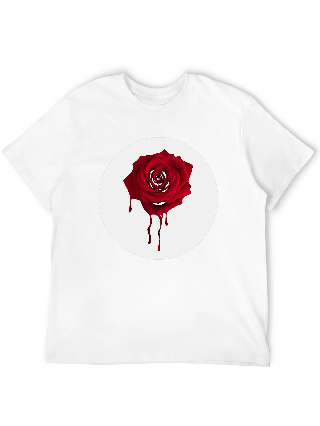 Black Men's Black T-Shirt with Bleeding Rose Graphic view 12