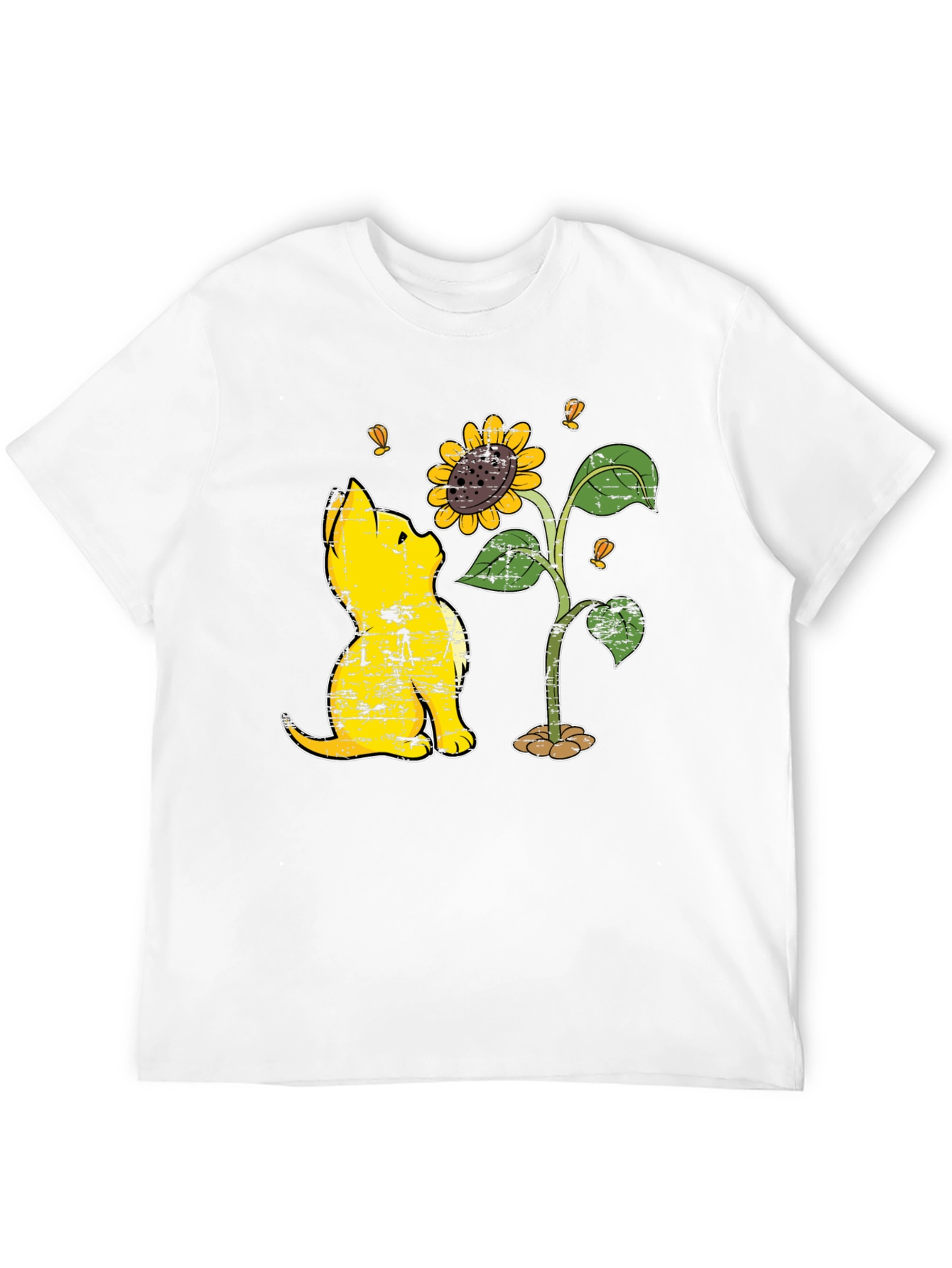 Black Cat & Sunflower Graphic T-Shirt - Casual Black Tee view 12