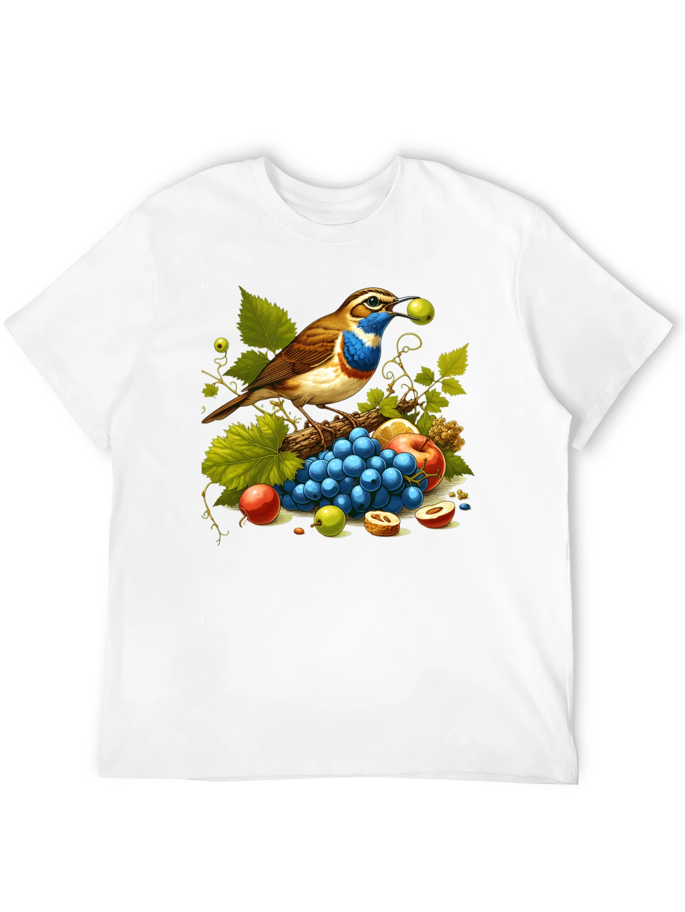 Black Bird and Fruit Graphic T-Shirt - Unisex Black Tee view 12