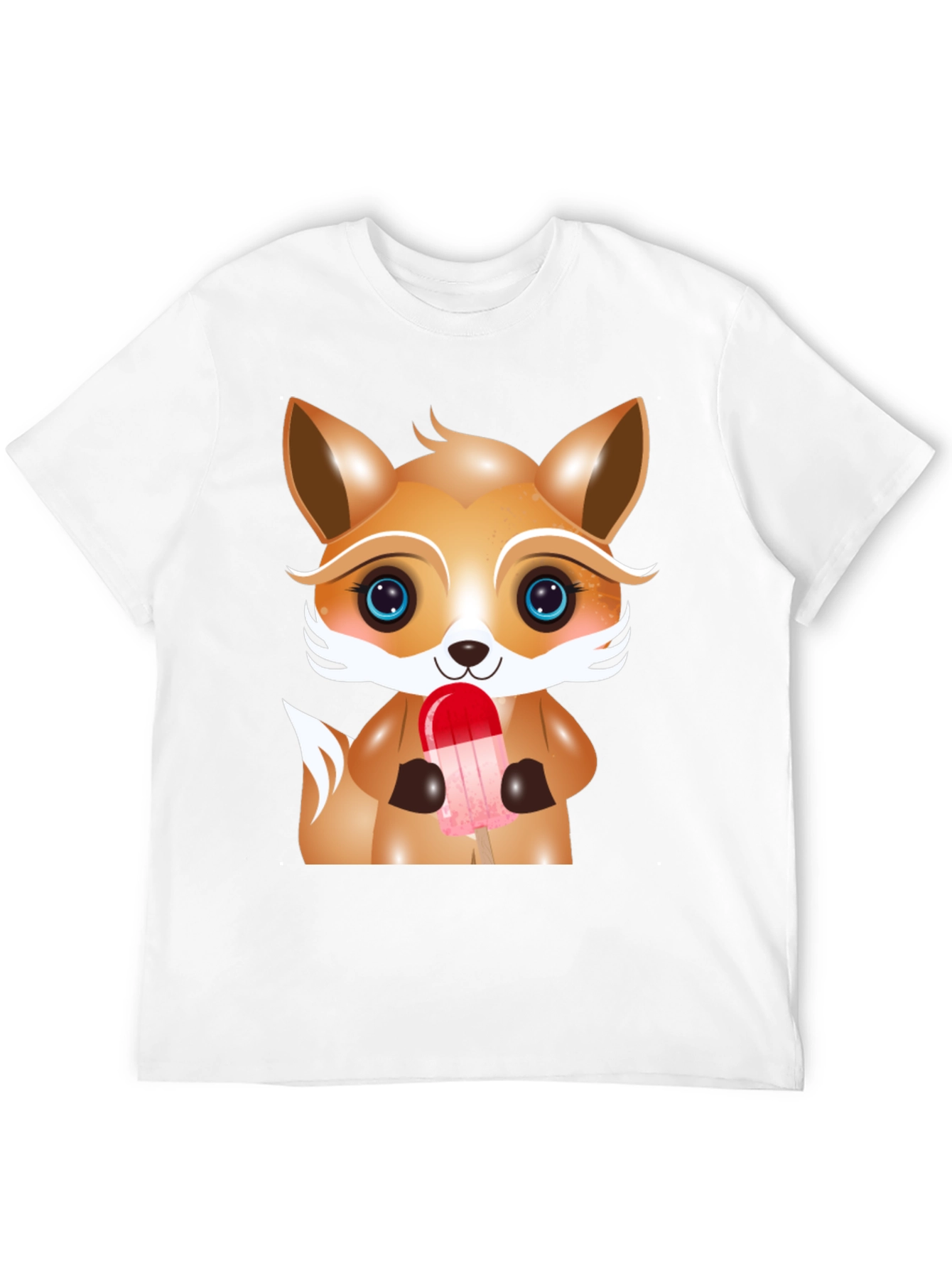 Black Cute Cartoon Fox Ice Cream Graphic Tee view 12