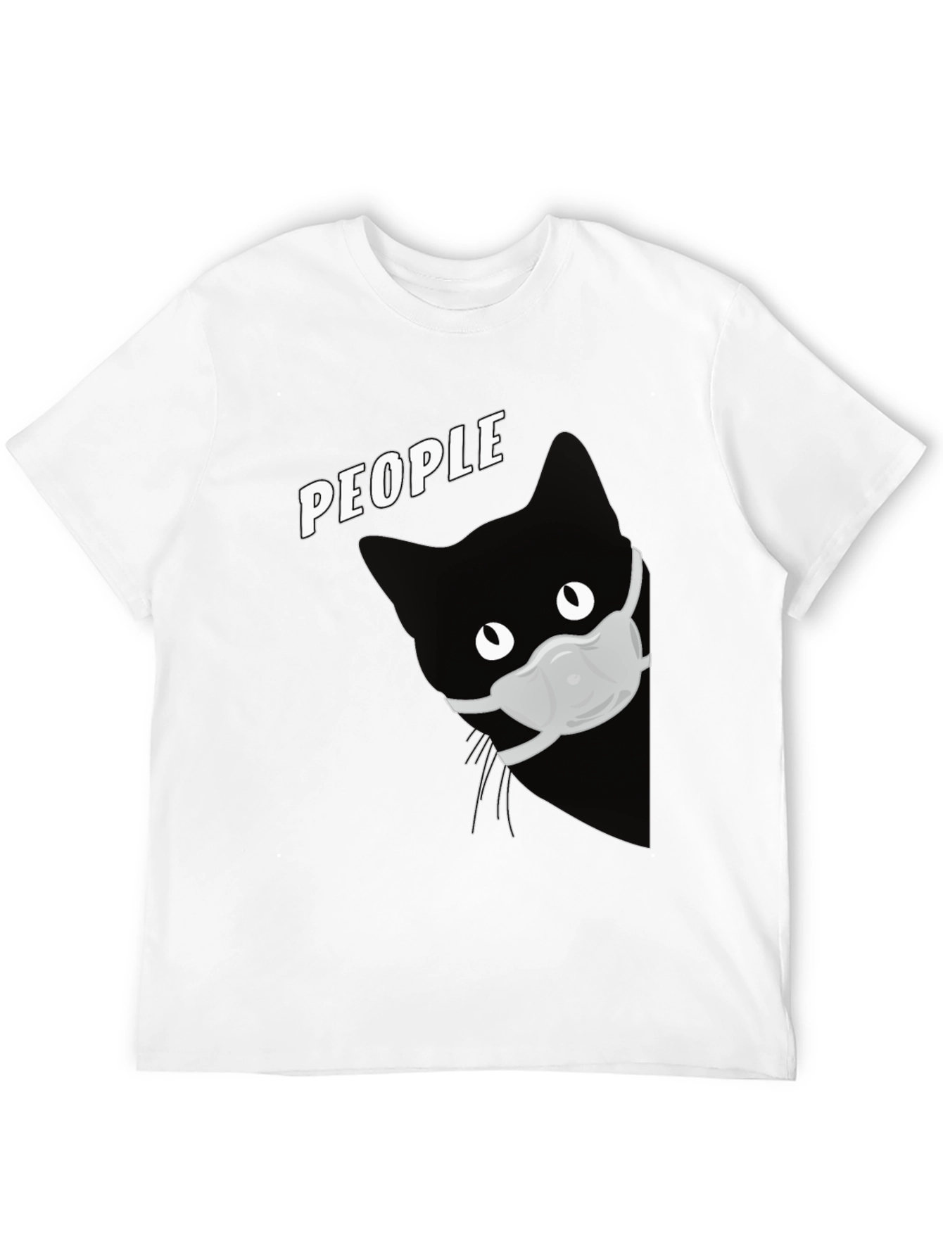 Black Cat with Mask Graphic T-Shirt - People view 12