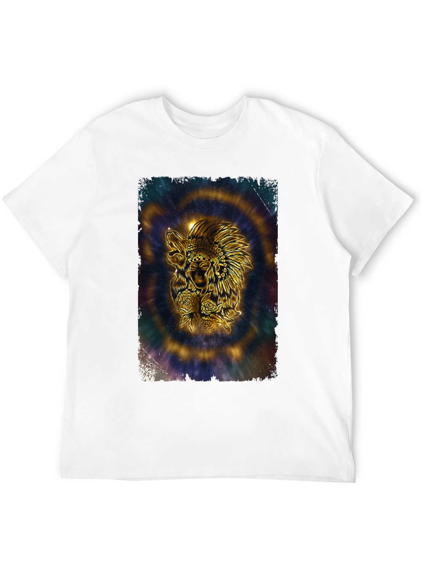 Black Native American Wolf Graphic T-Shirt - Black view 12