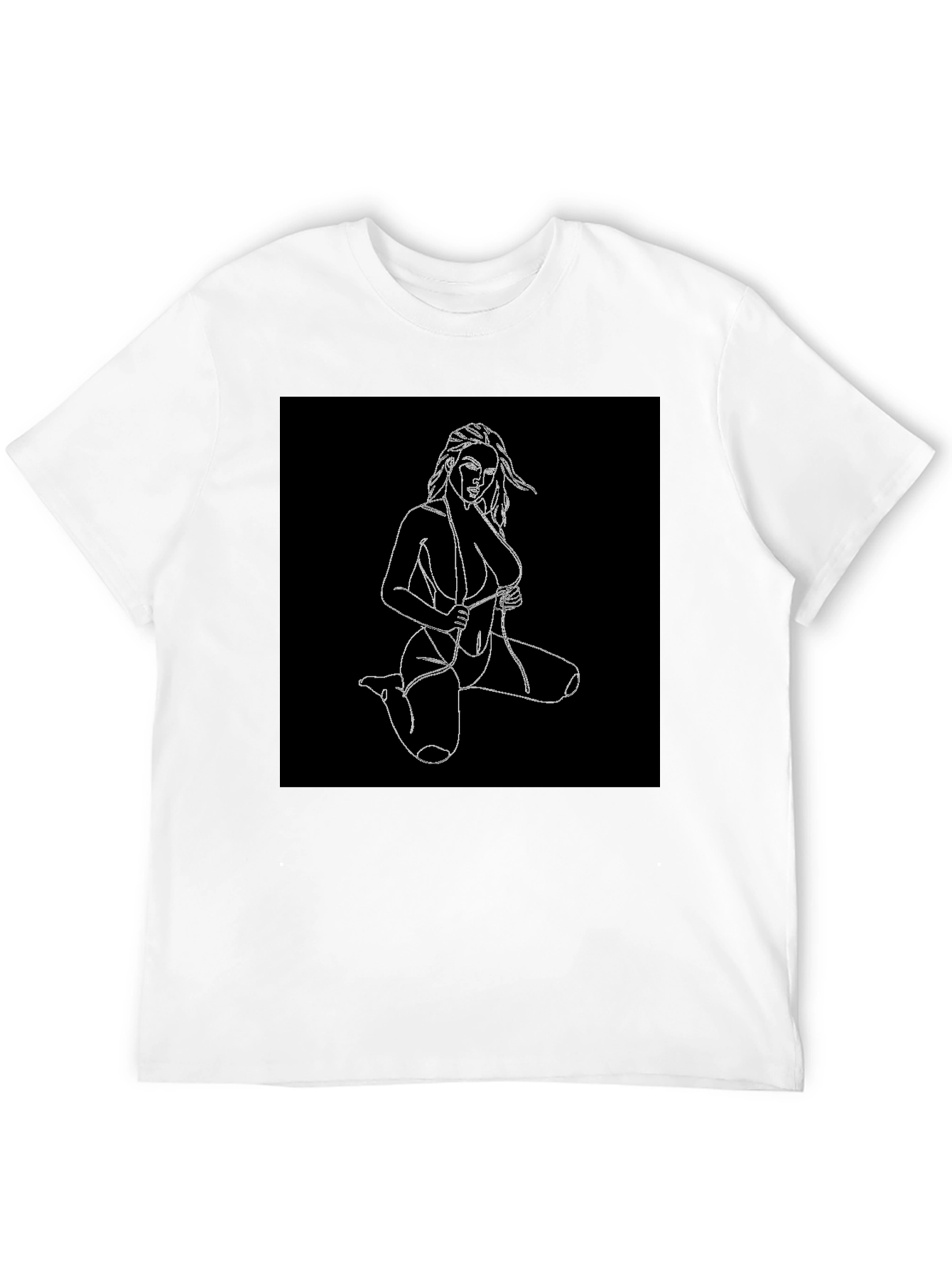 Black Black T-Shirt with Line Art Woman Design view 12