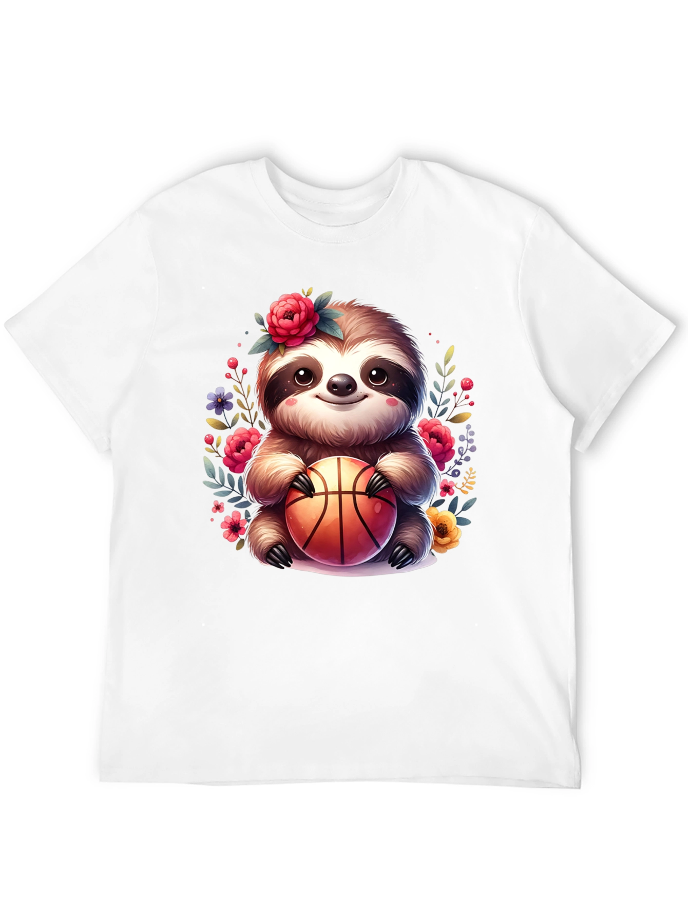 Black Sloth Basketball T-Shirt - Floral Cute Design view 12