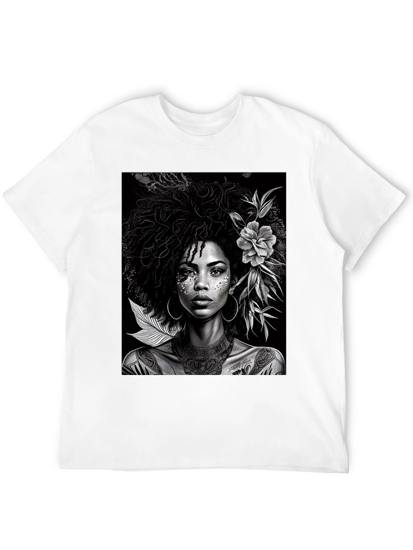 Black Woman Portrait Graphic Tee - Elegant Black T-Shirt view 12