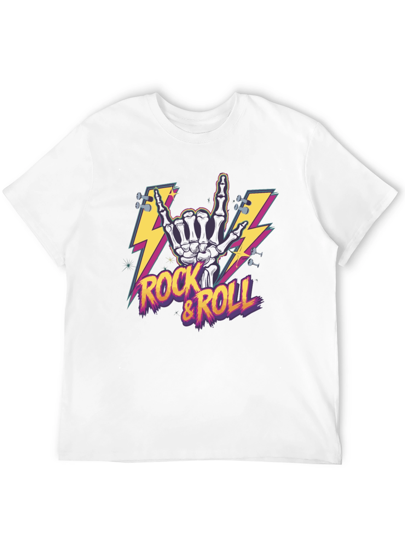 Black Rock & Roll Skeleton Hand Graphic T-Shirt view 12