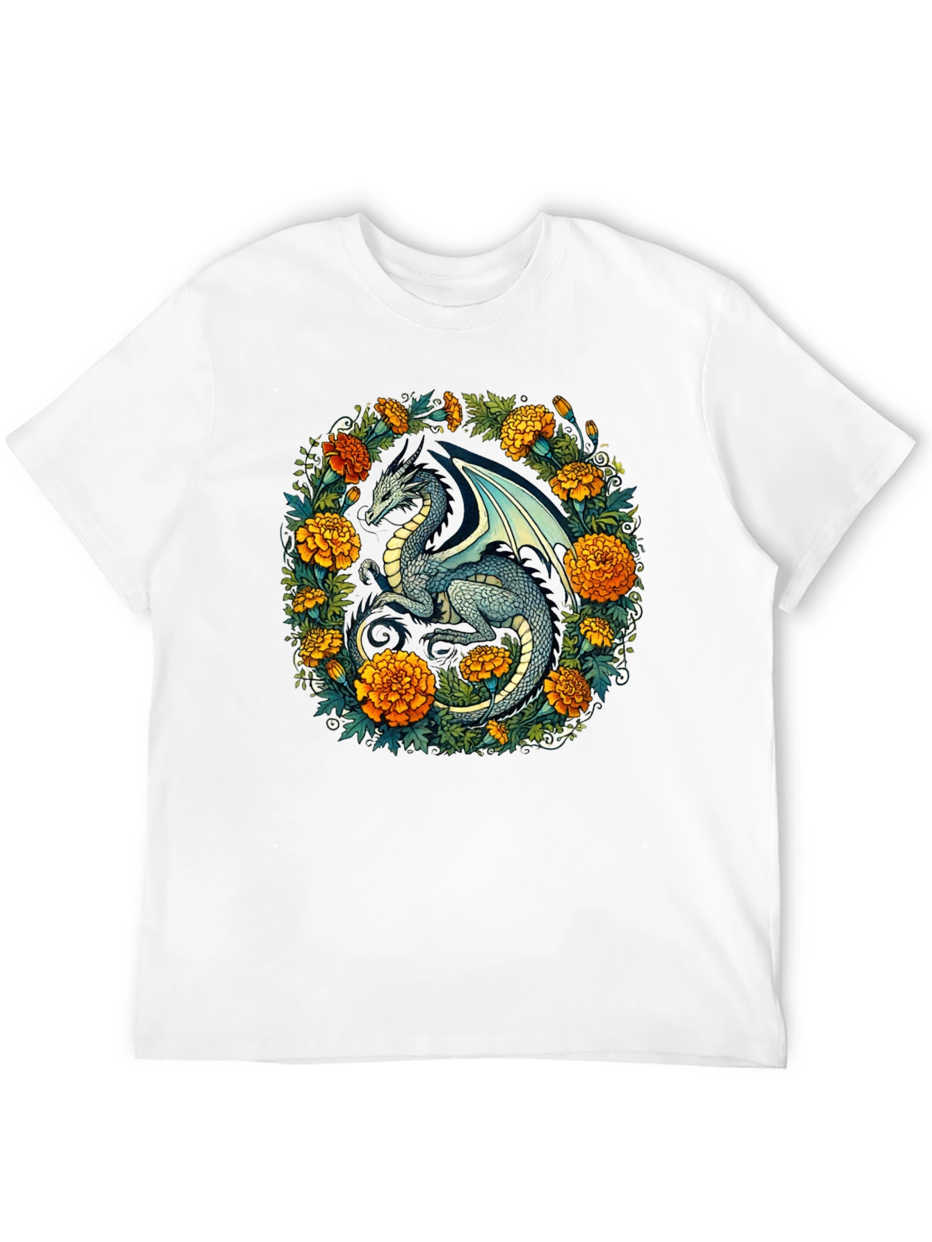 Black Dragon Floral T-Shirt - Fantasy Creature Graphic Tee view 12