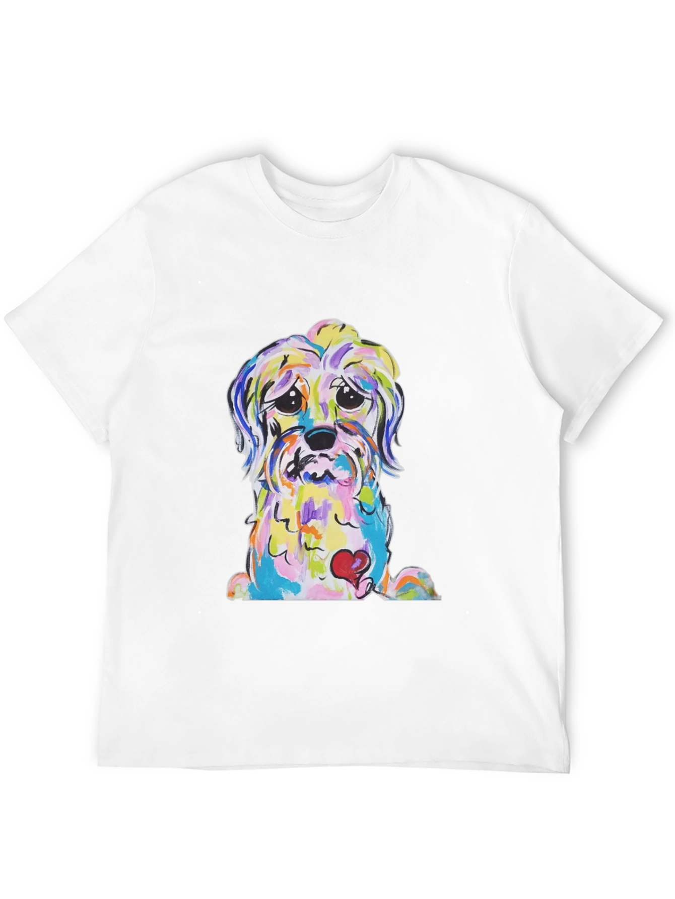 Black Dog With Heart Colorful Graphic T-Shirt view 12